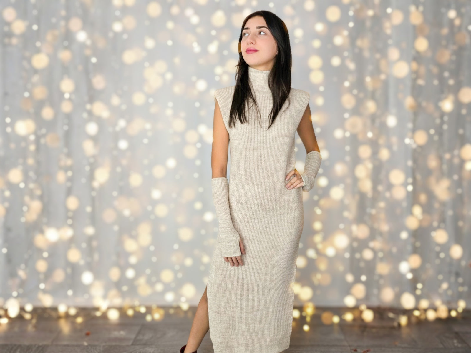 Abito in maglia lungo donna beige Kontatto Kikisix inverno 2025 San Martino Buon Albergo