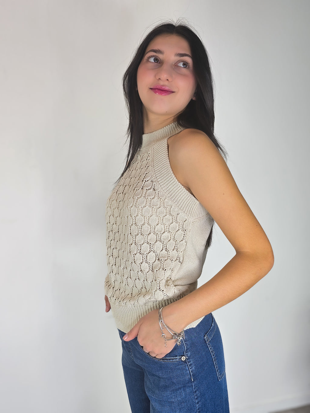 Kikisix - Top traforato scollo all'americana - Calce