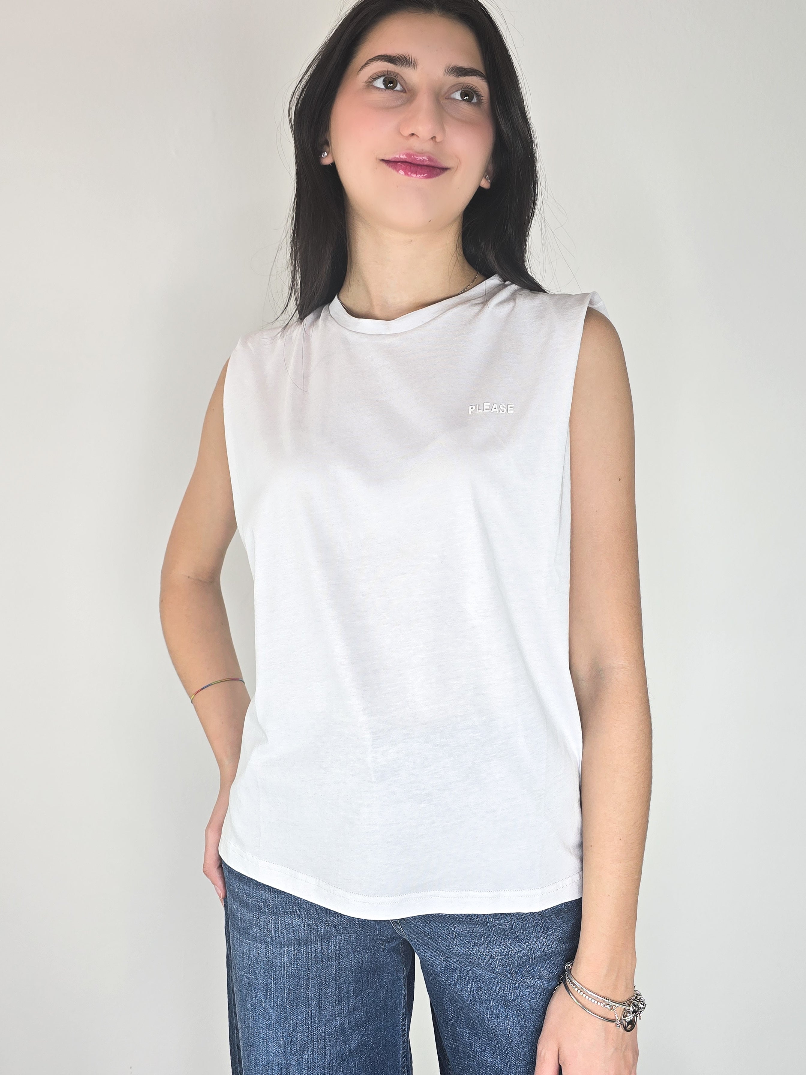 Please - T-shirt smanicata girocollo - Bianco