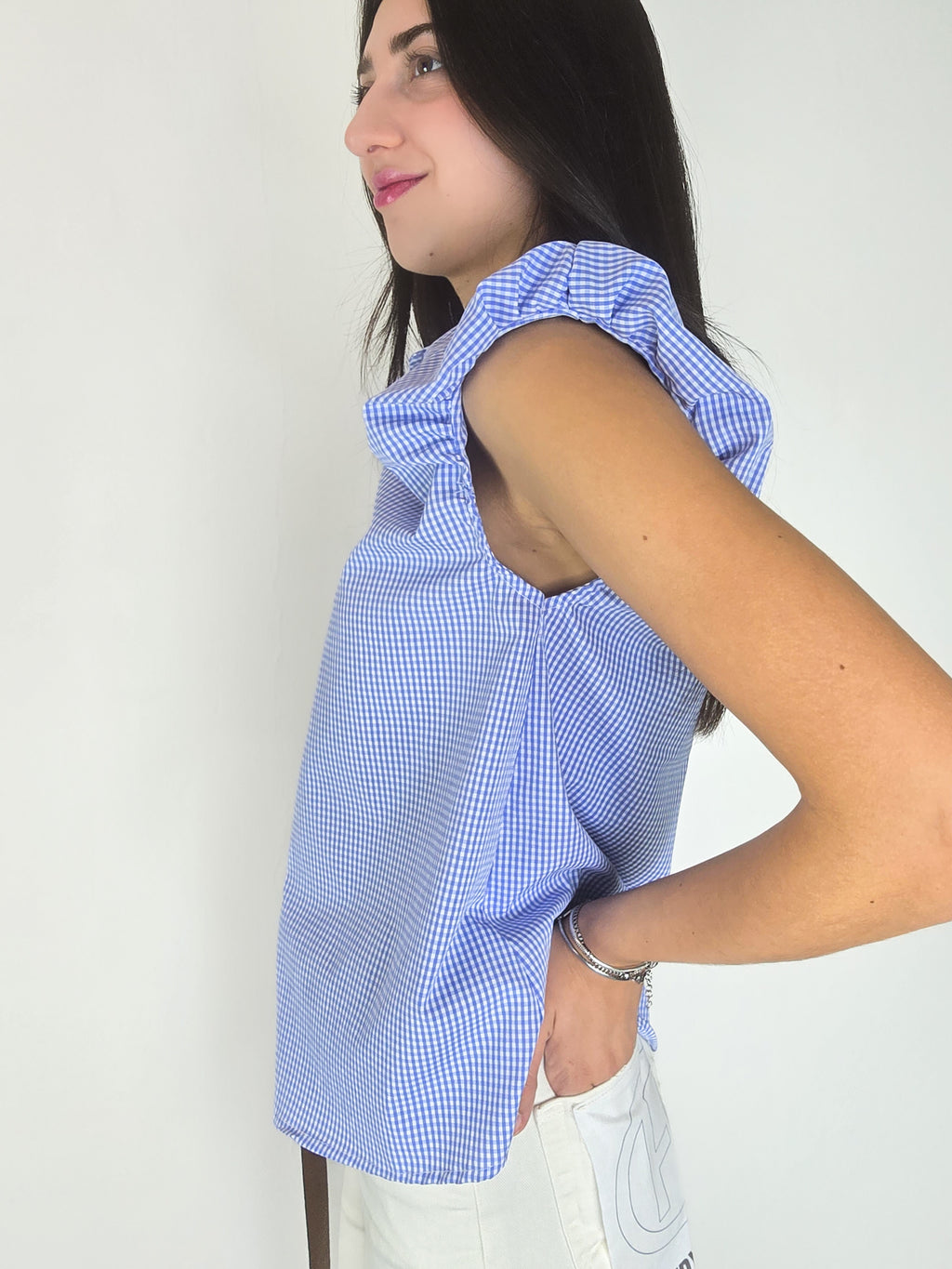 Haveone - Camicetta smanicata a quadri - Azzurro