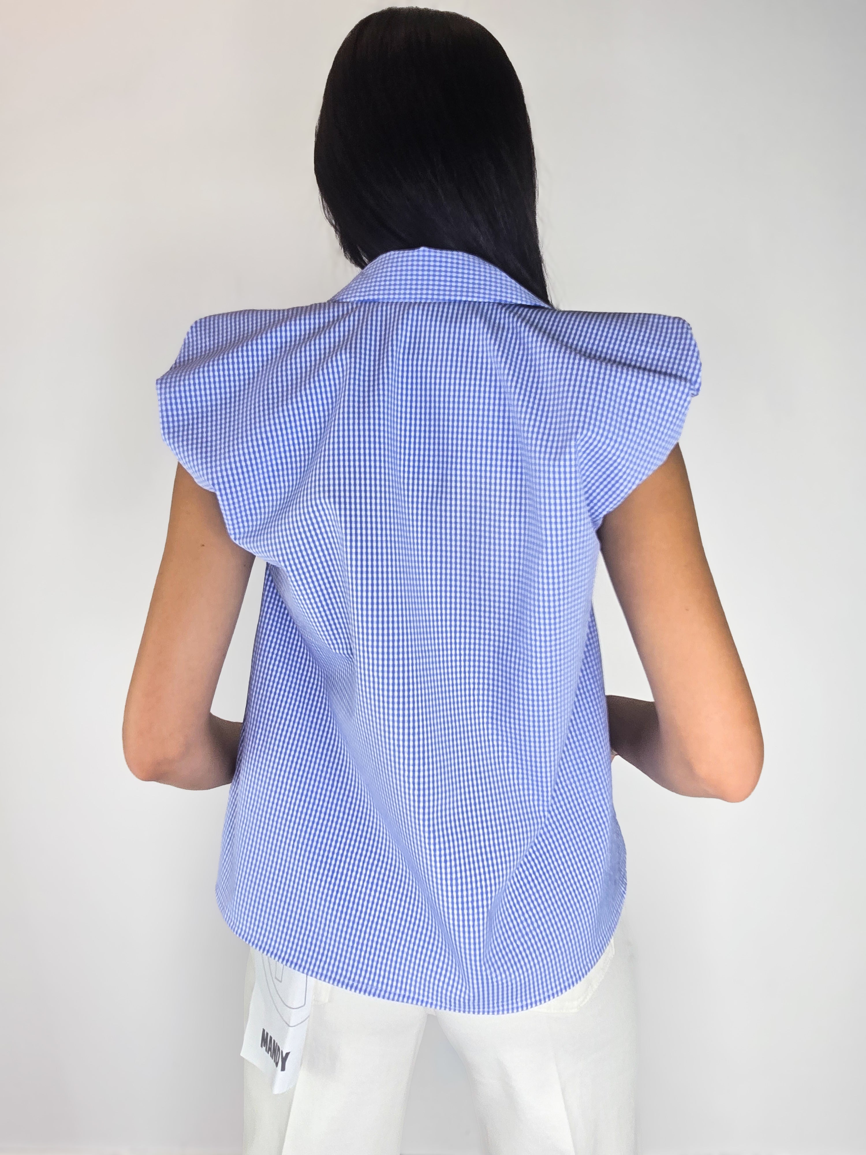 Haveone - Camicetta smanicata a quadri - Azzurro