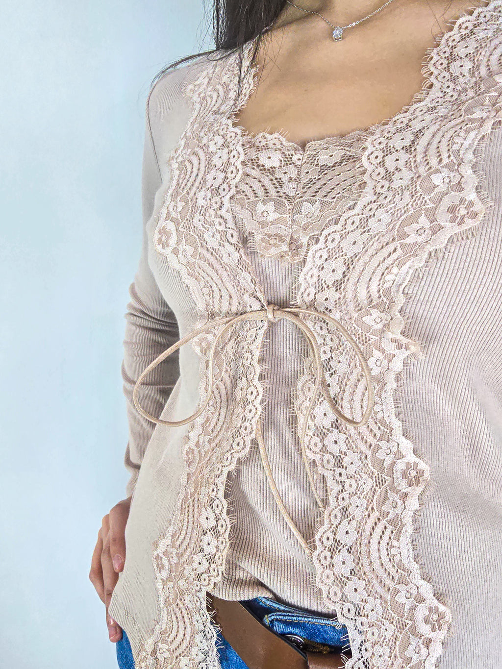 Haveone - Twinset con pizzo - Cipria