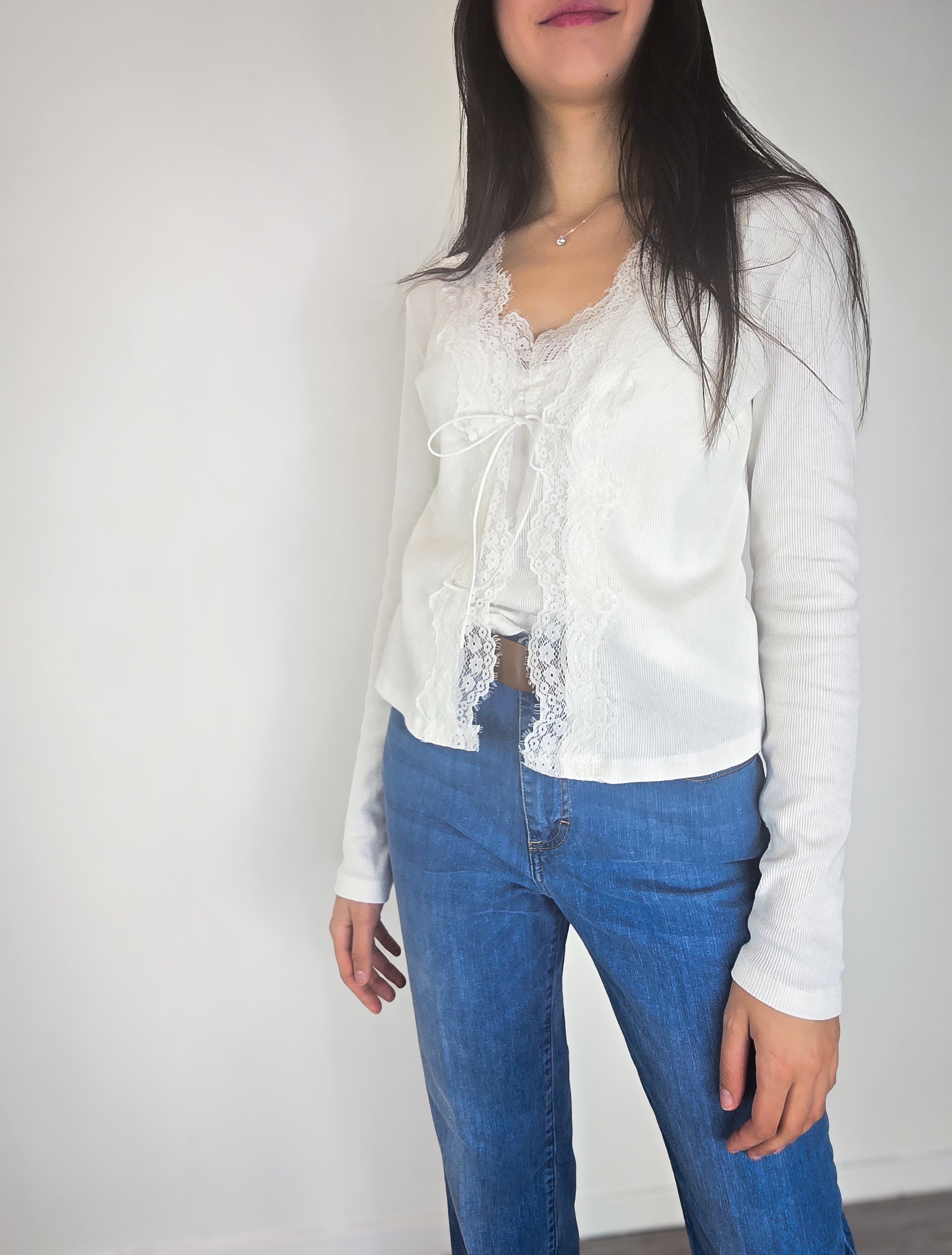Haveone - Twinset con pizzo - Bianco