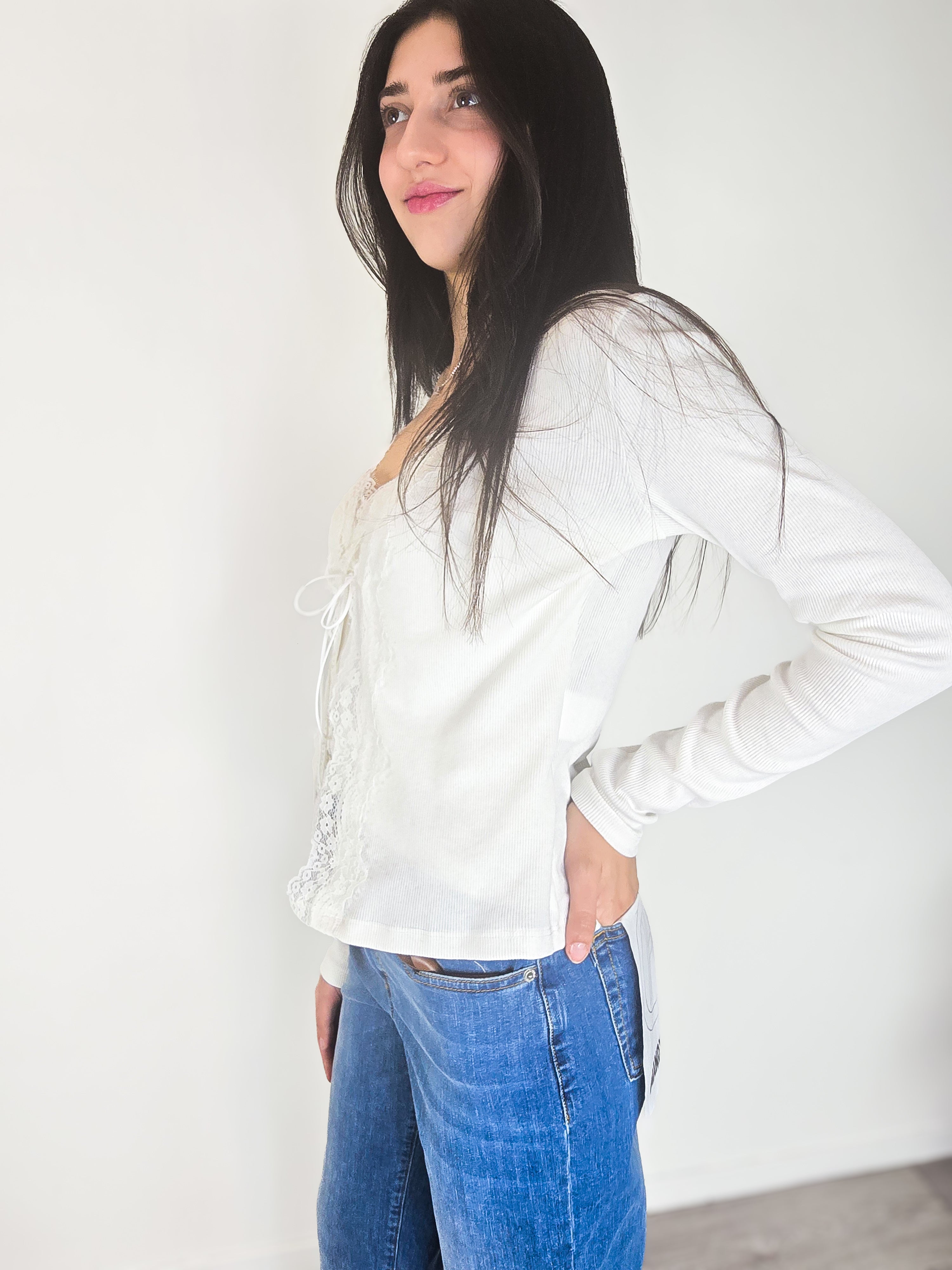 Haveone - Twinset con pizzo - Bianco