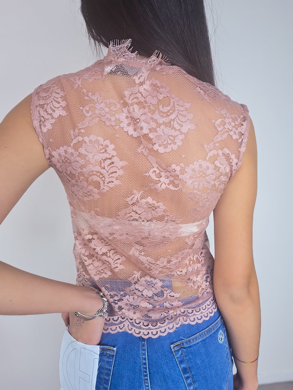 Haveone - Top stile giapponese in pizzo - Cipria