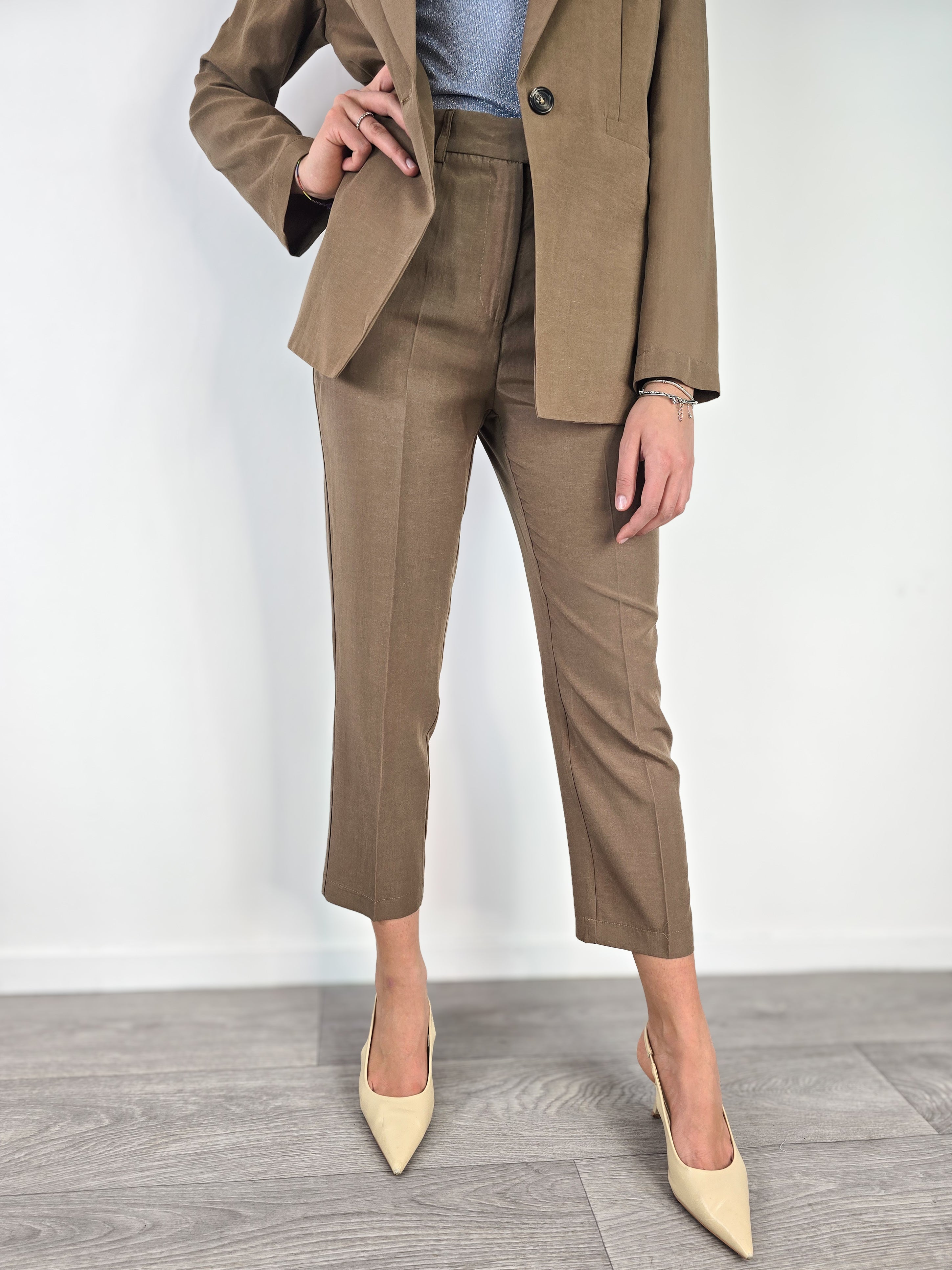 Please - Pantalone a sigaretta in misto lino - Biscotto