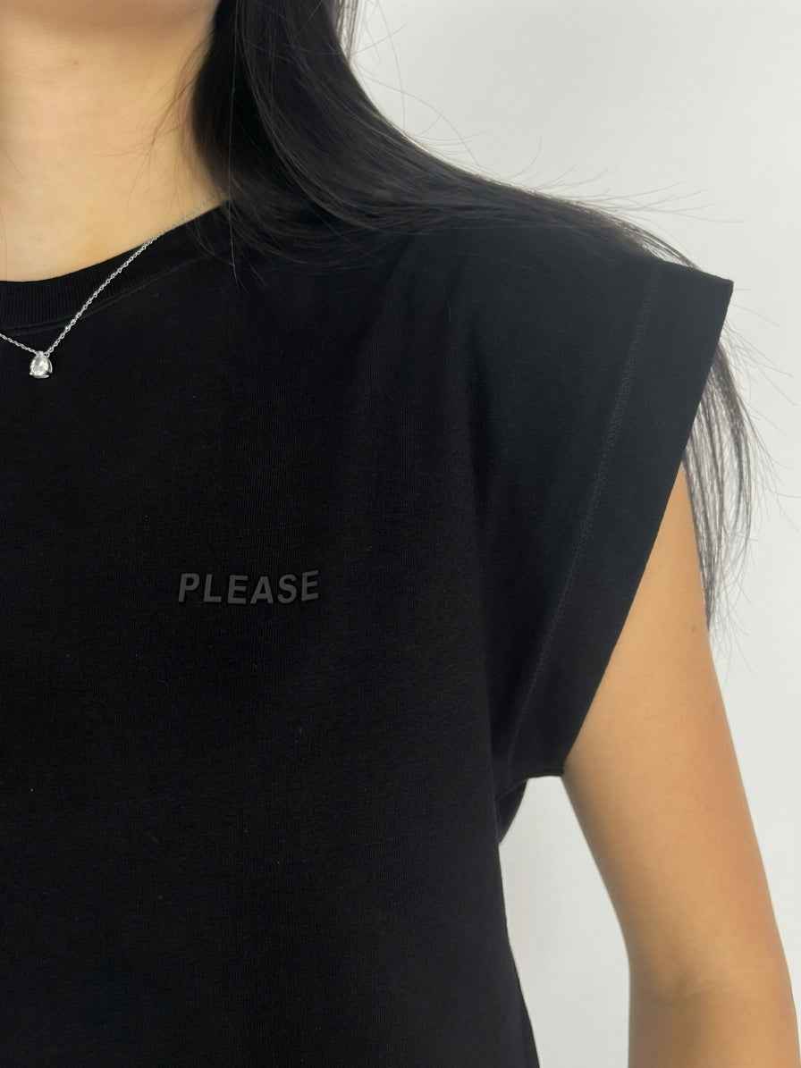Please - T-shirt manica a cucchiaio - Nero