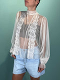 Camicia Tulle manica lunga con pizzo e fiocco sul retro, fit morbido in poliestere