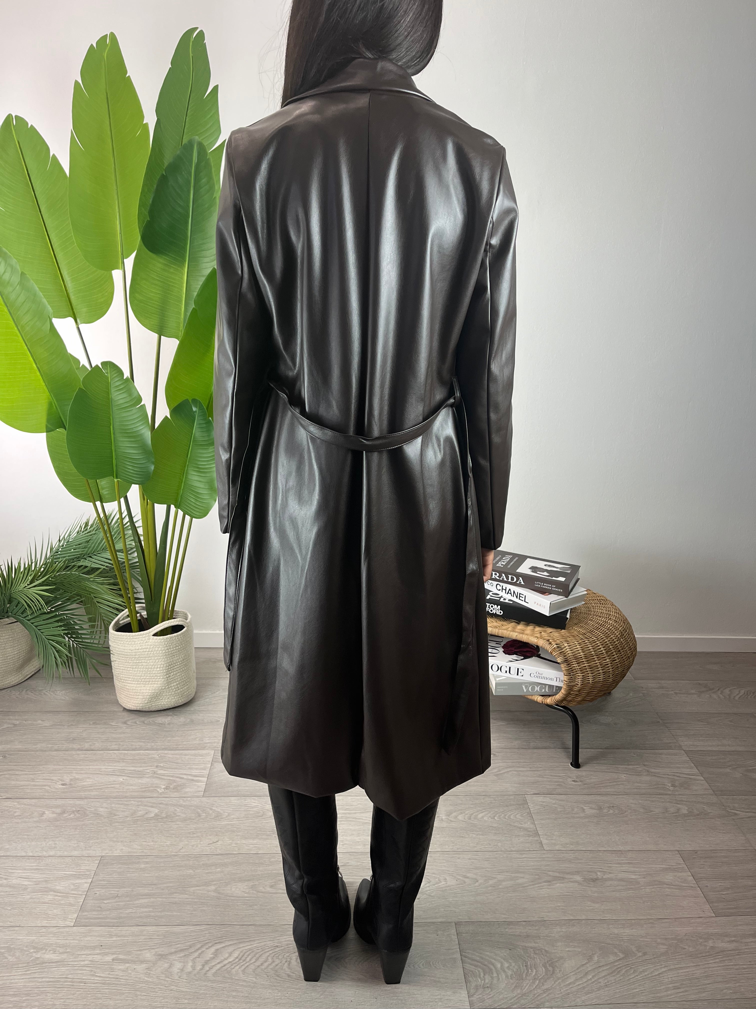 Cappotto lungo ecopelle Moro Kikisix