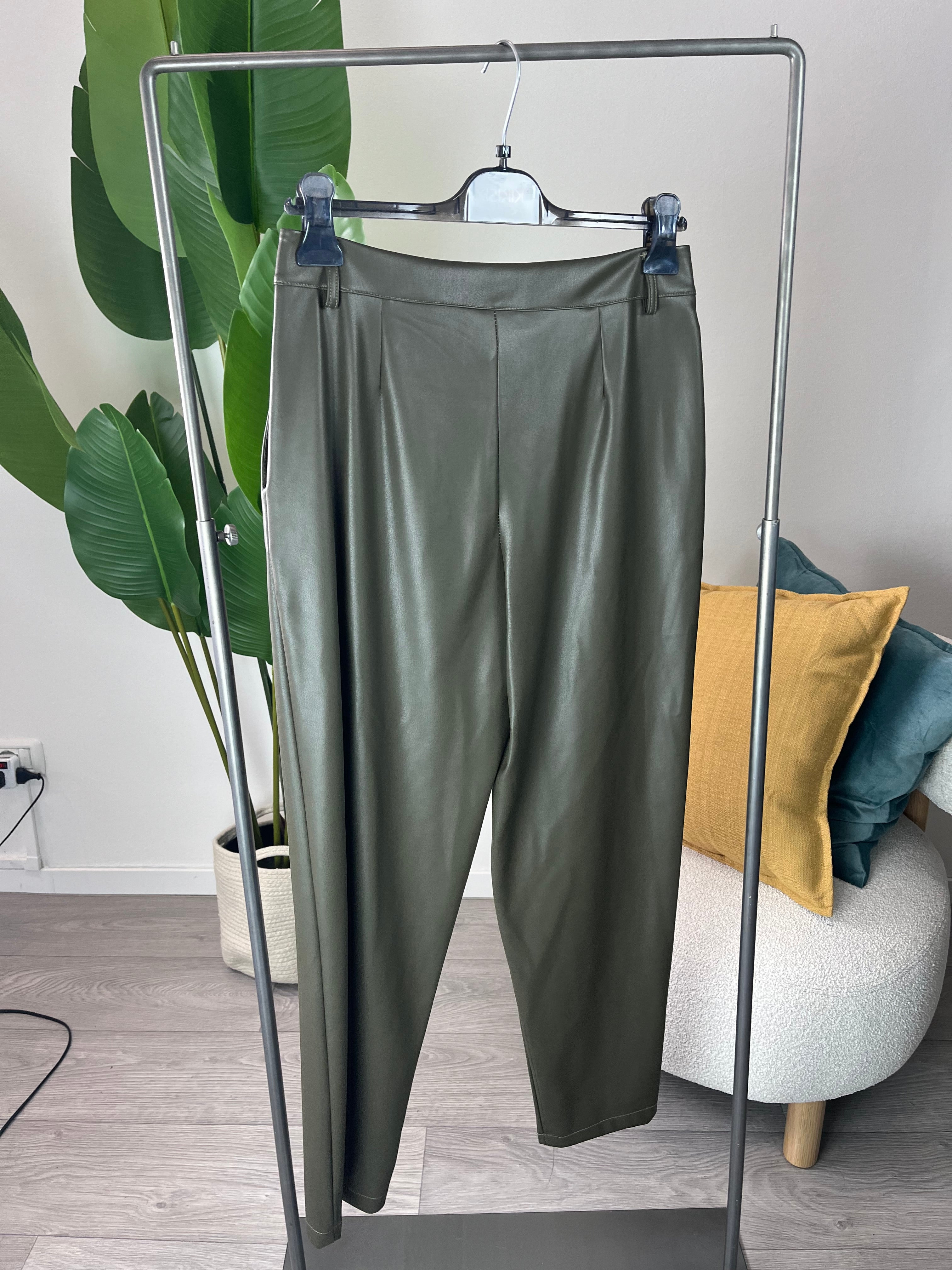 Pantaloni Ecopelle Verde Olio Kikisix