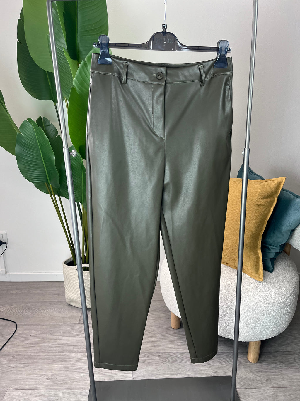 Pantaloni Ecopelle Verde Olio Kikisix