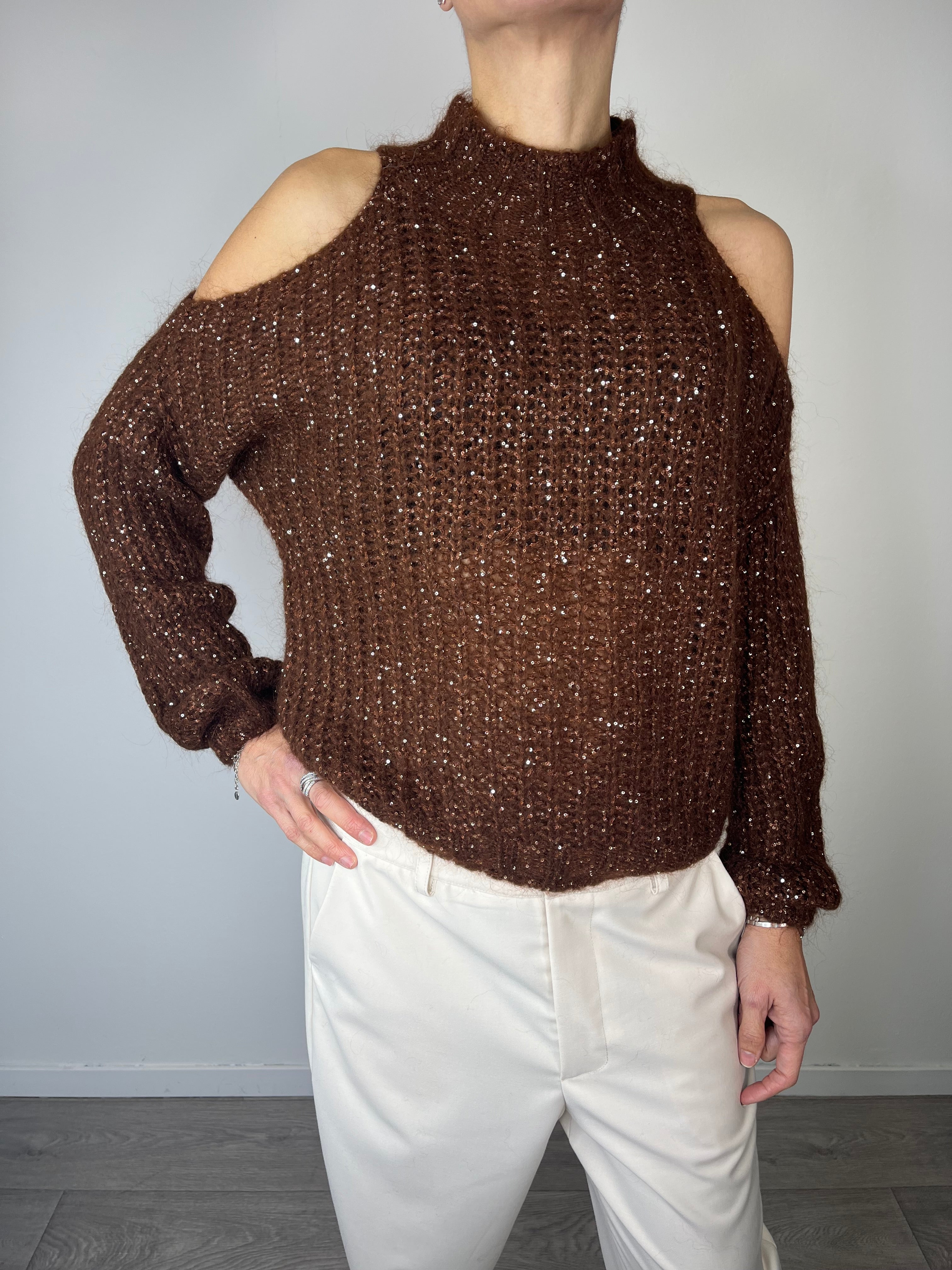 Maglioncino con cutout e paillettes Cioccolato - Vicolo