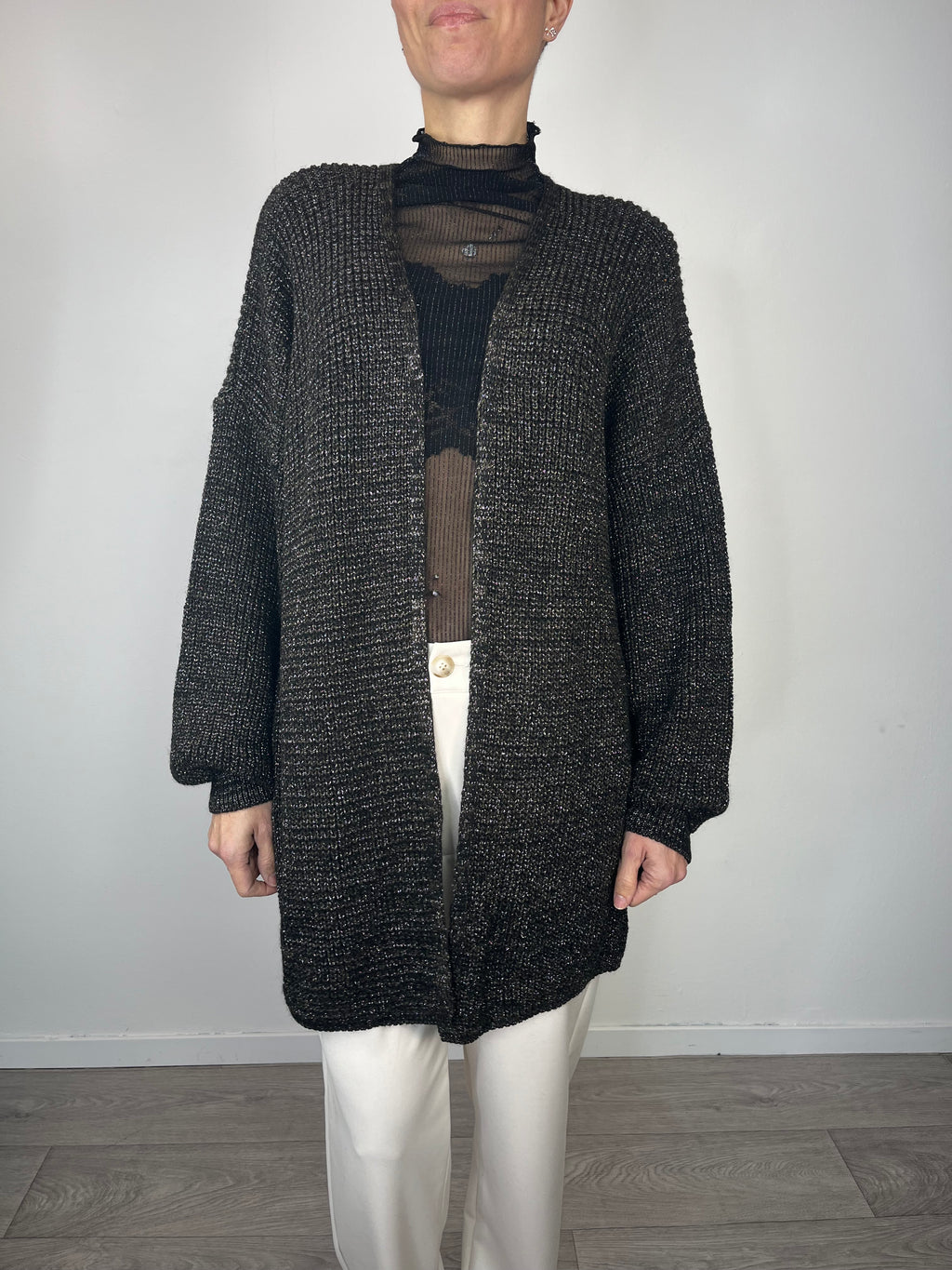 Cardigan lungo in lurex Nero - Kikisix