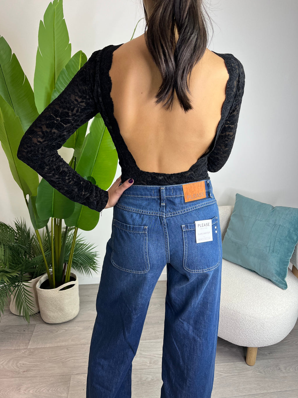 Body velluto e pizzo Nero - Saiph