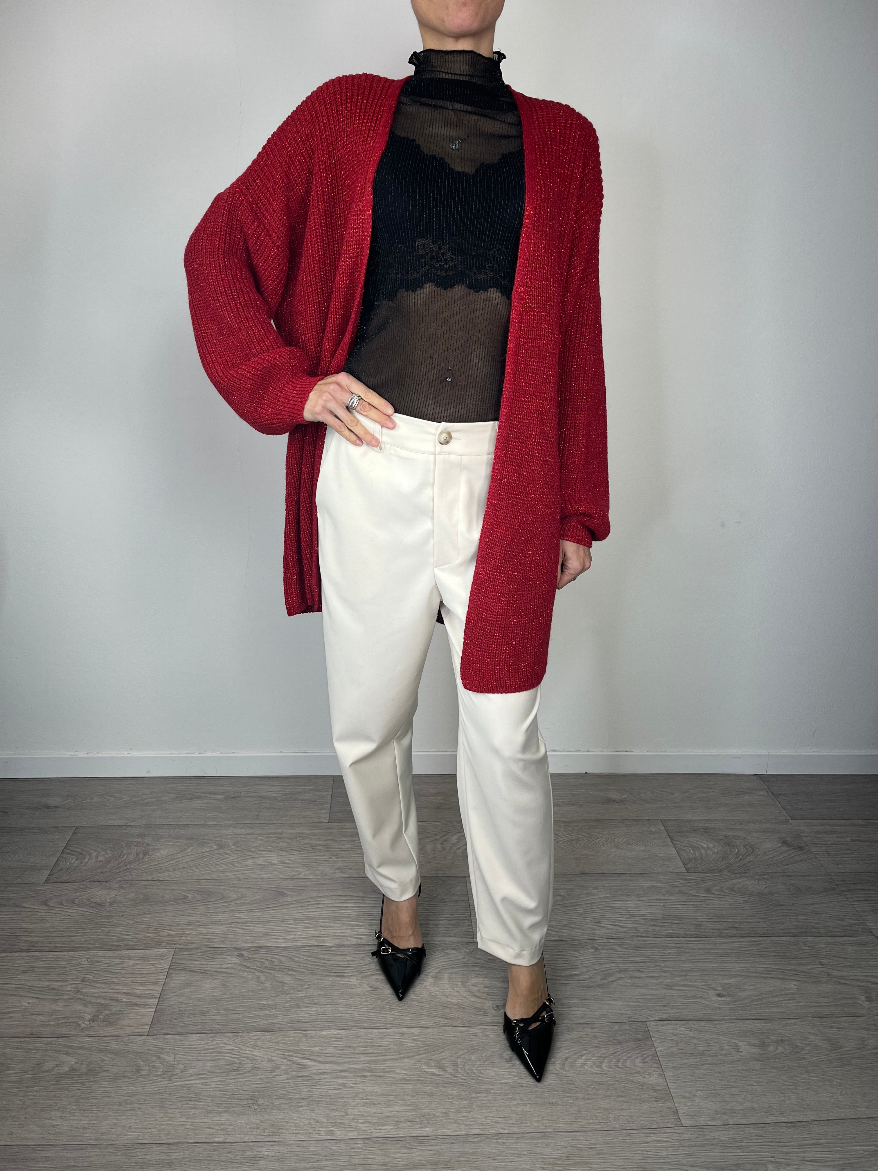 Cardigan lungo in lurex Rosso - Kikisix