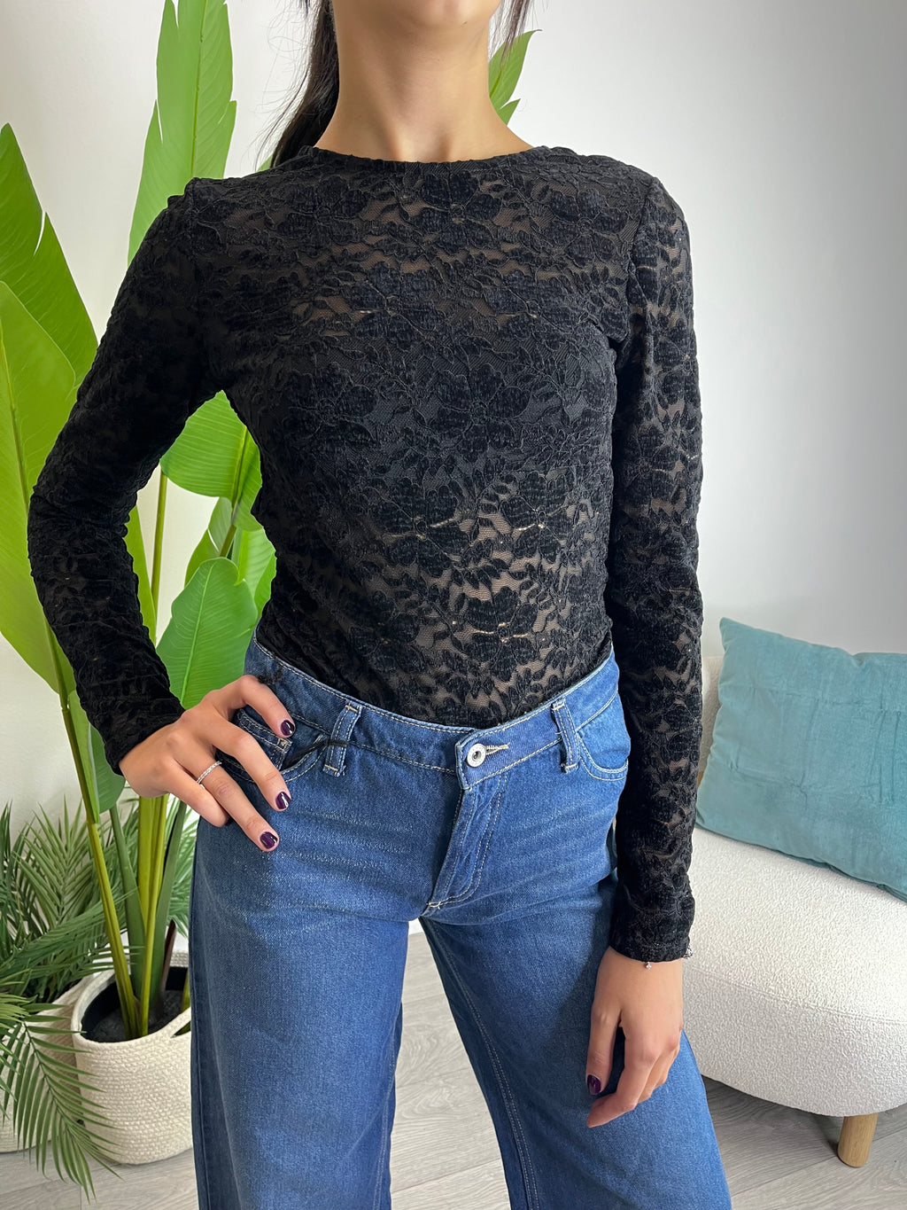 Body velluto e pizzo Nero - Saiph