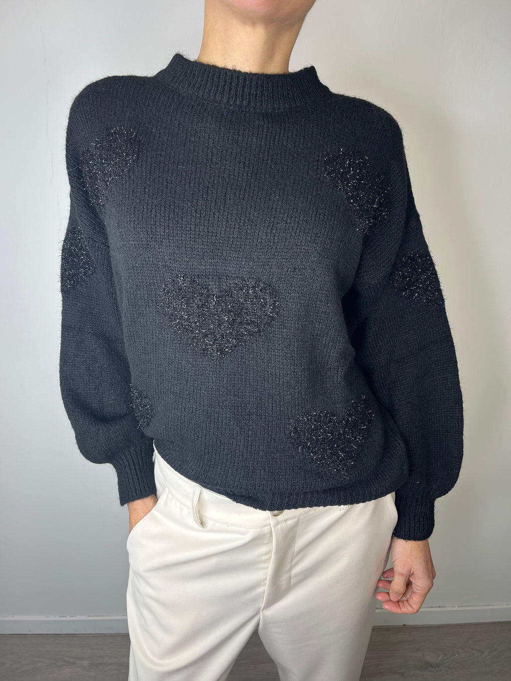 Maglioncino Cuori in lurex Nero - Kikisix