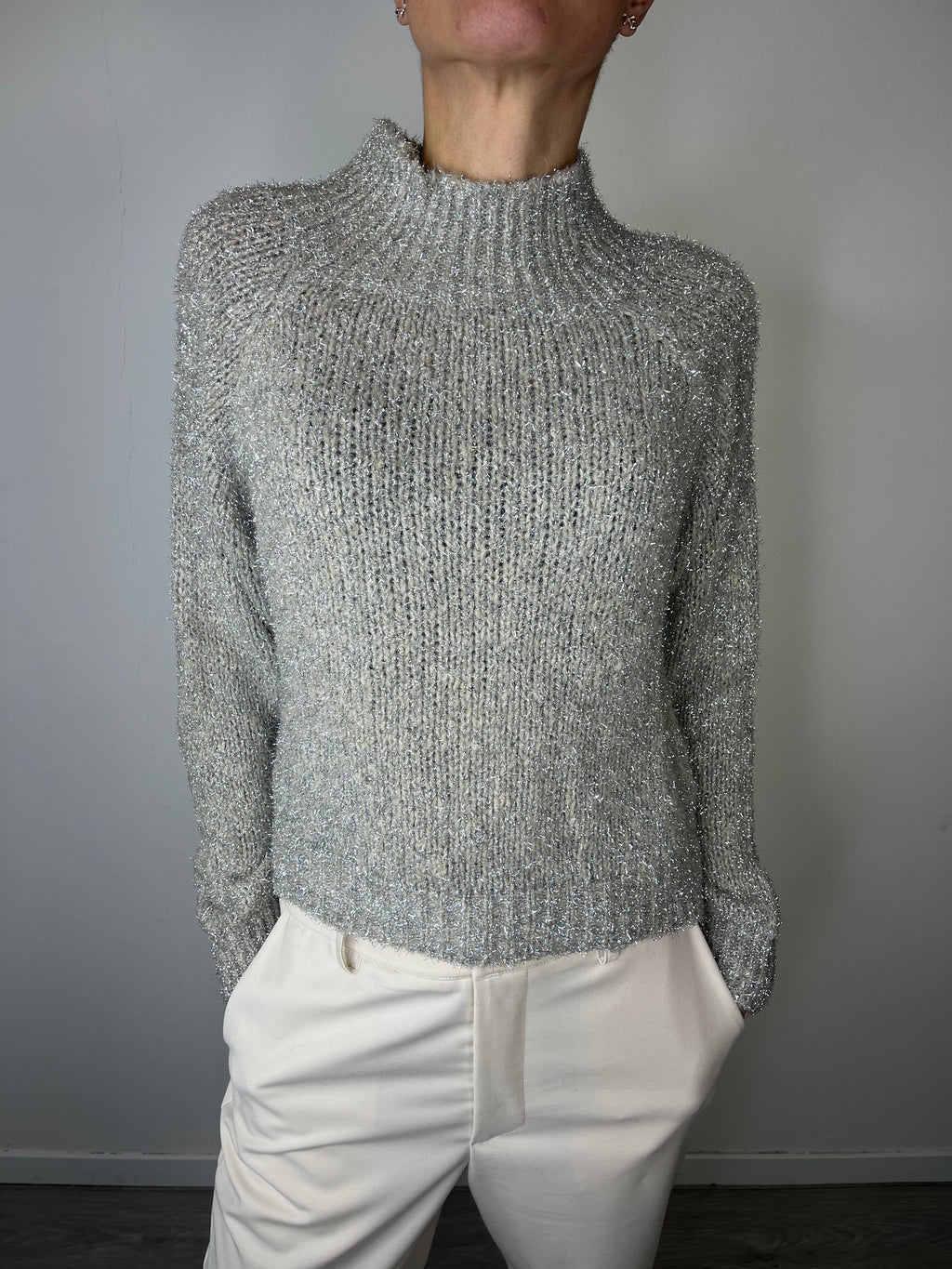 Maglioncino collo alto e lurex Argento - Kikisix