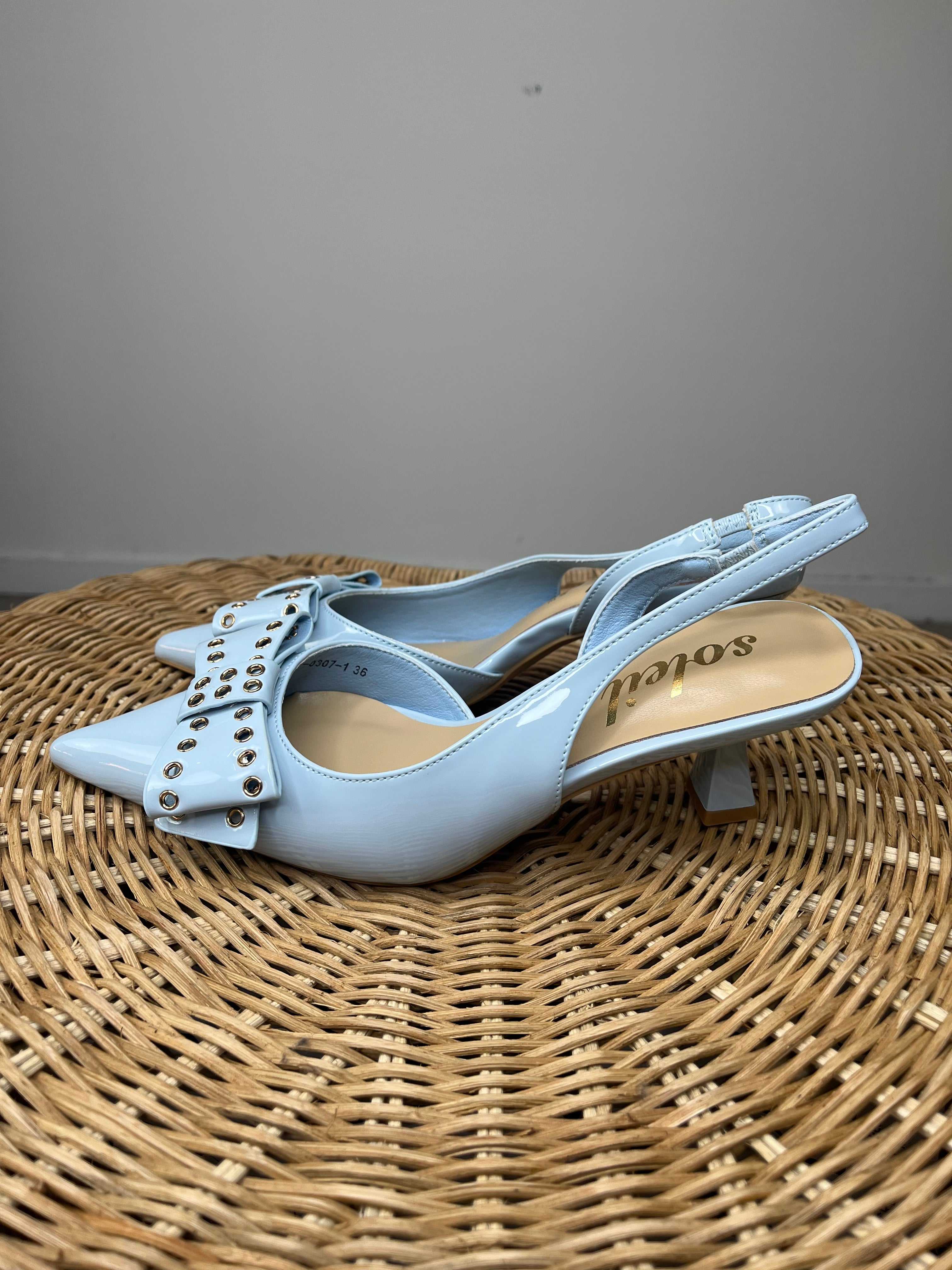 Slingback in vernice con fiocco - Azzurro