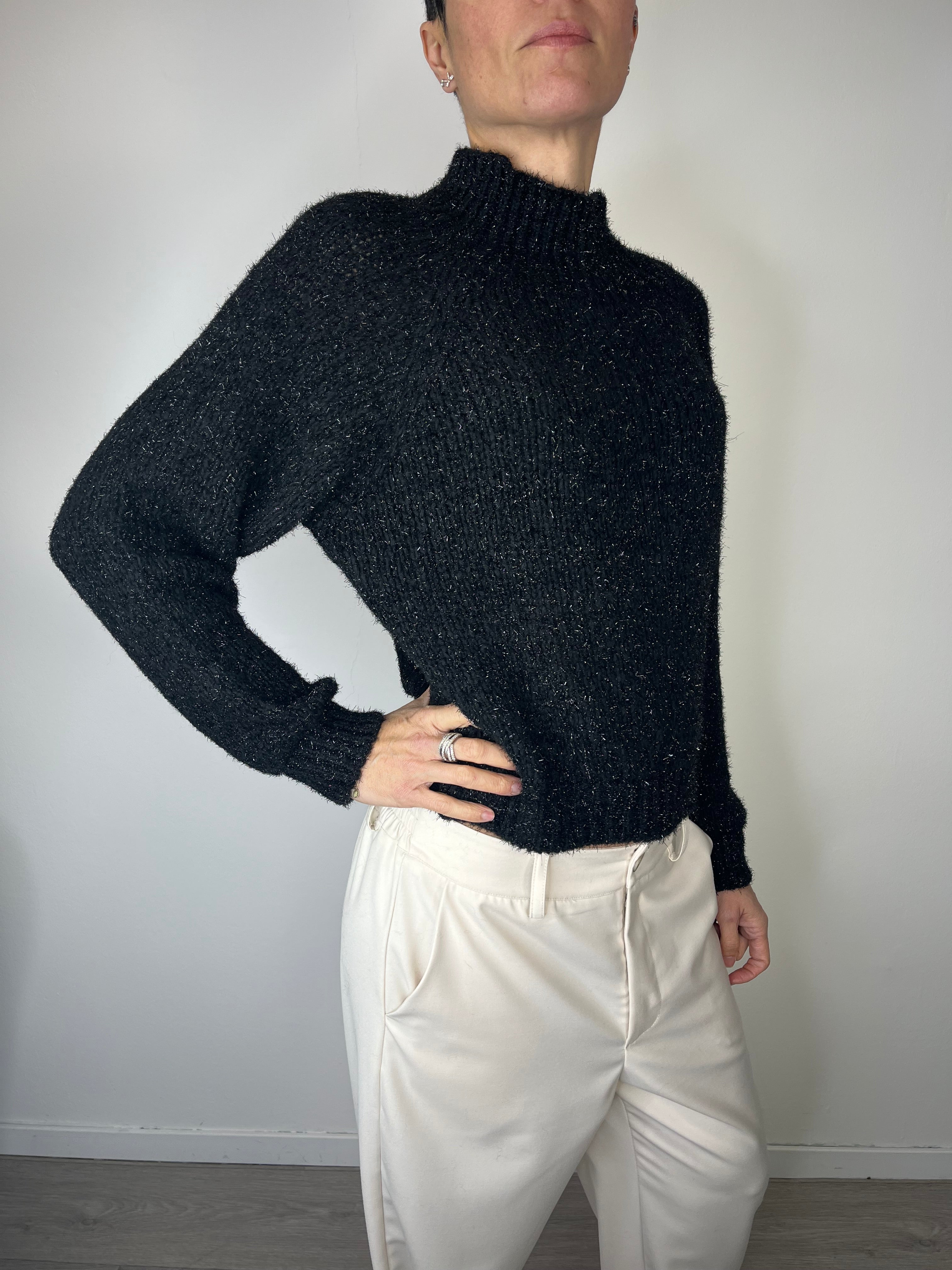 Maglioncino collo alto e lurex  Nero - Kikisix