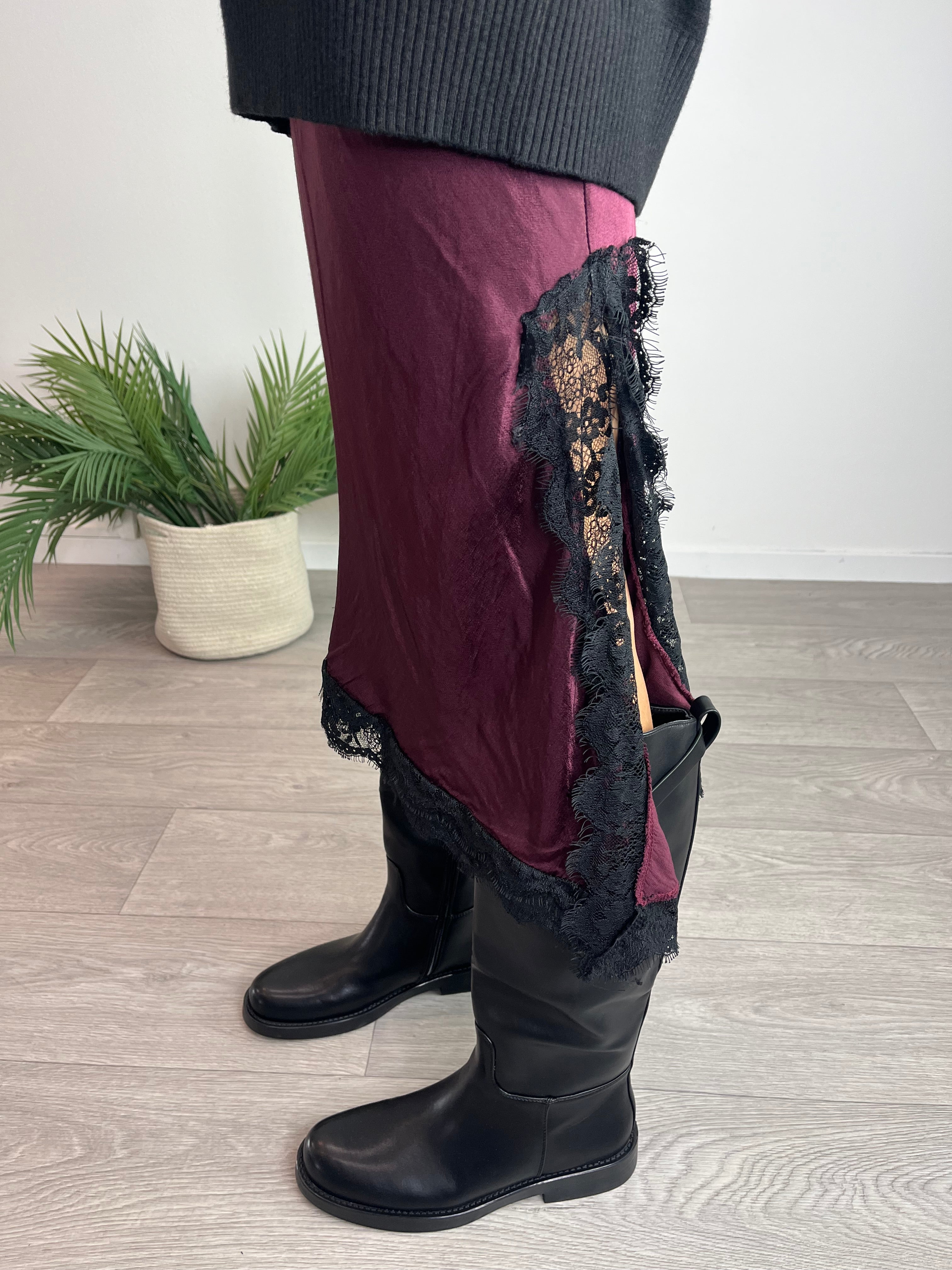 Gonna Satin e Pizzo Bordeaux - Saiph