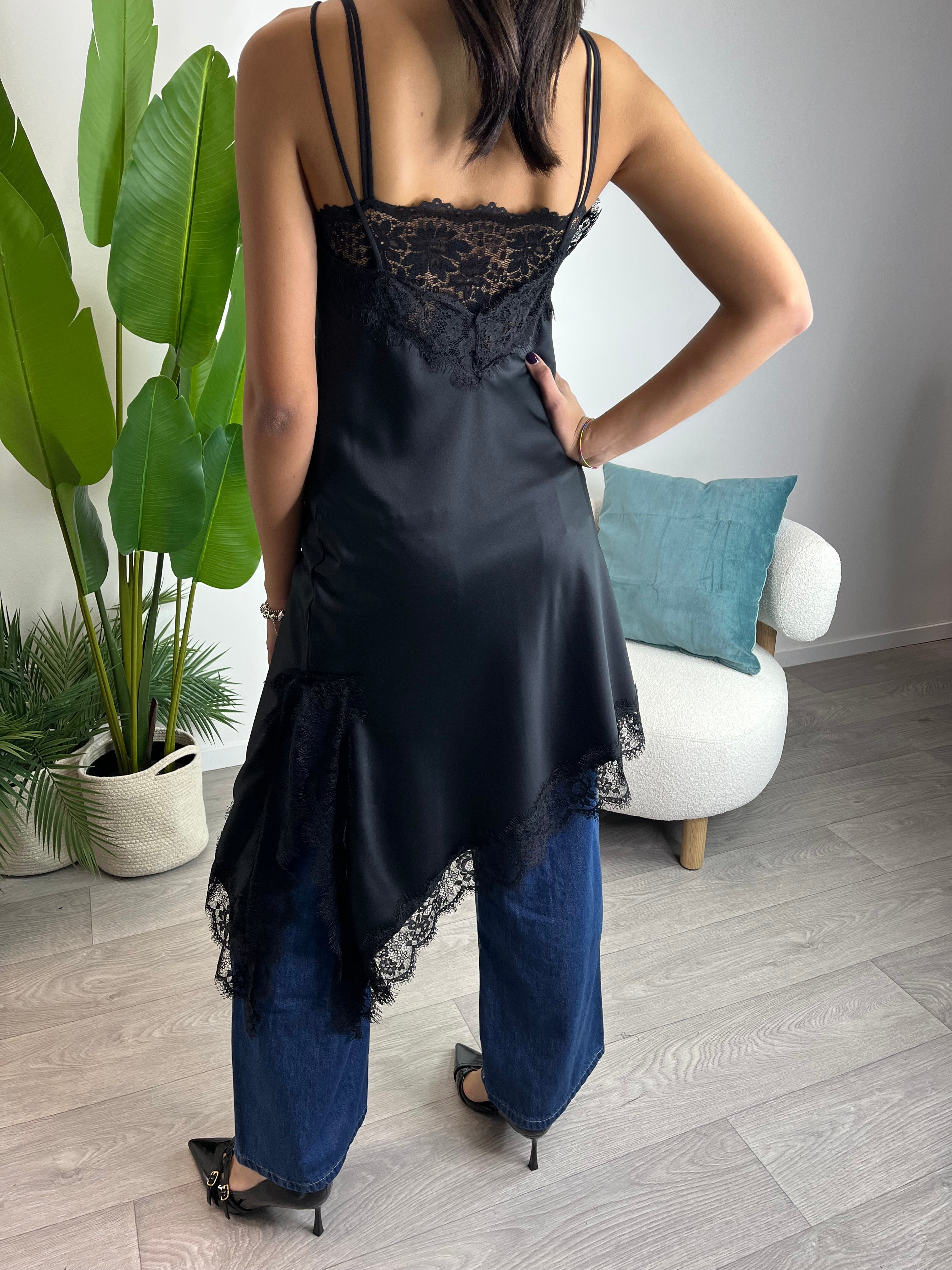 Abito Satin e Pizzo Nero - Saiph