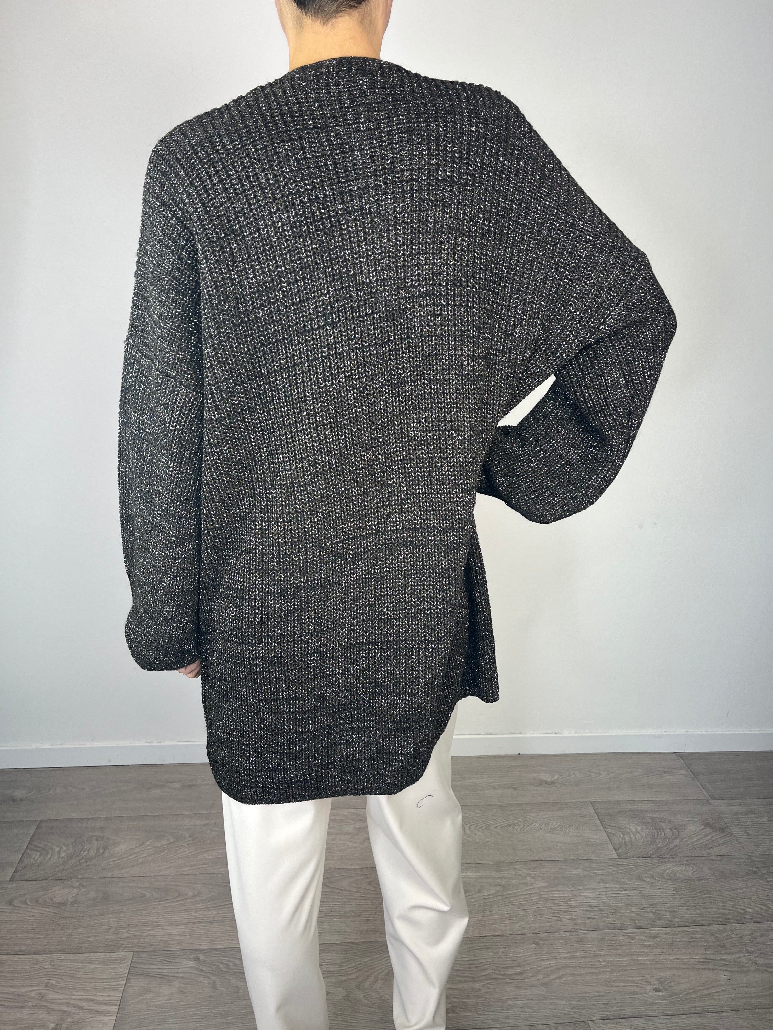 Cardigan lungo in lurex Nero - Kikisix