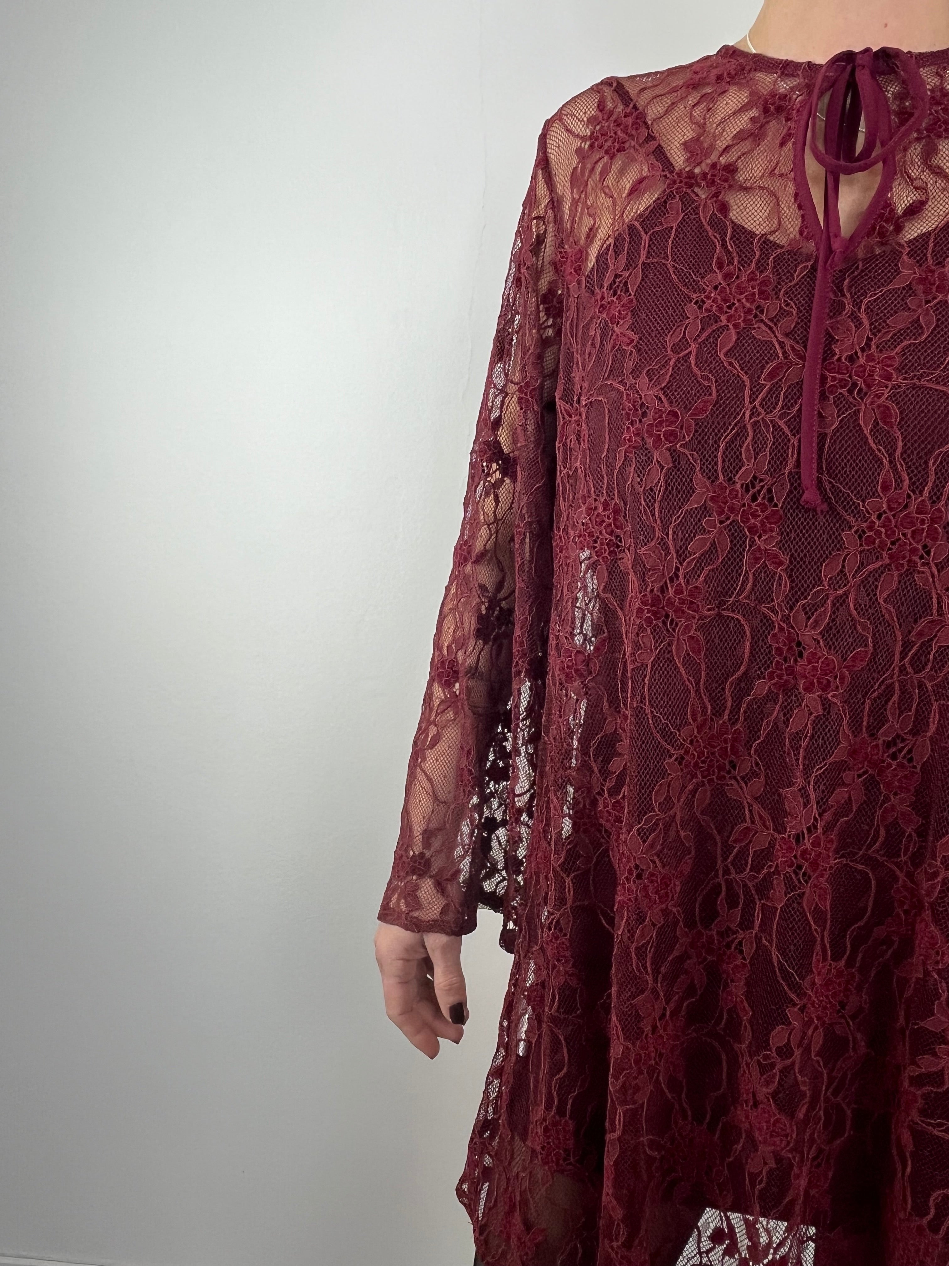 Abito corto in pizzo Vino - Kikisix