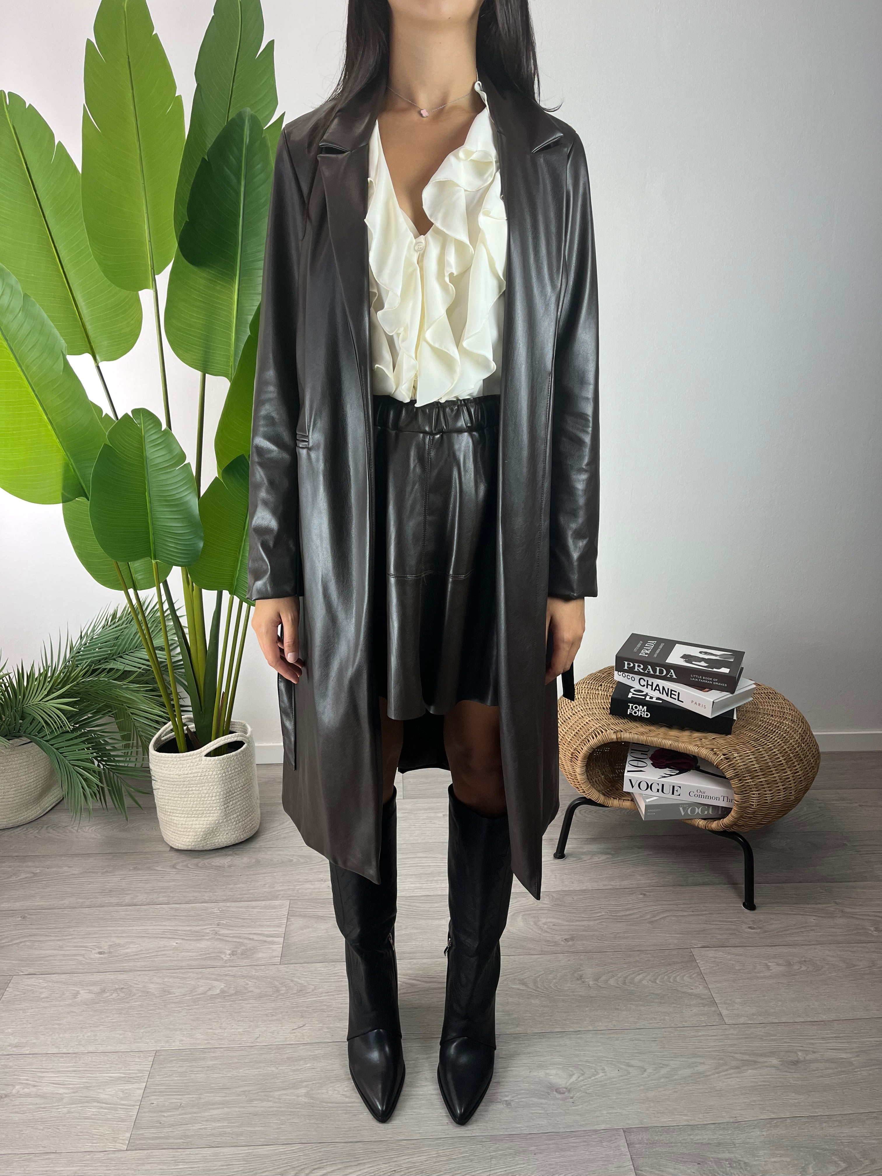 Cappotto lungo ecopelle Moro Kikisix