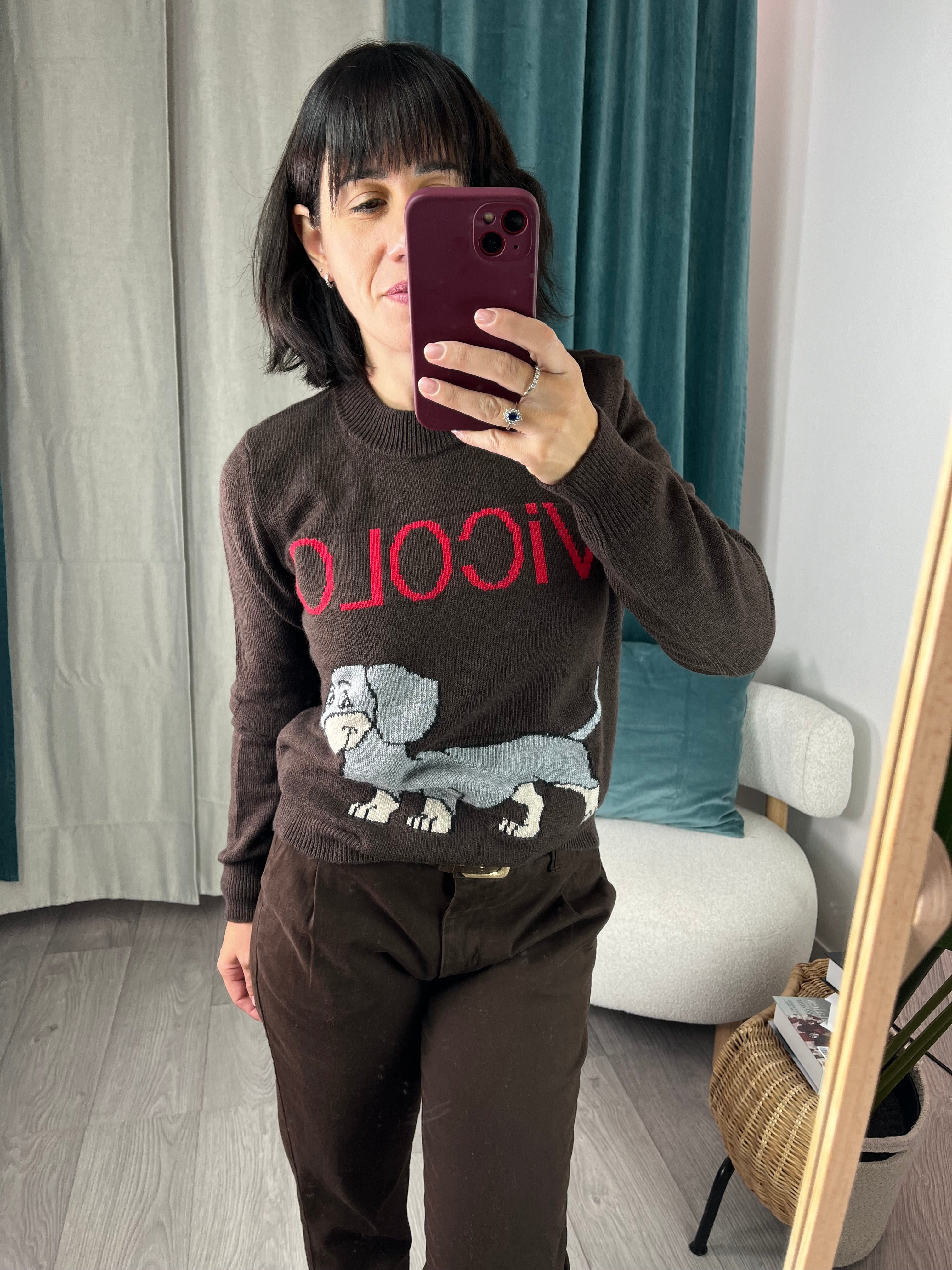 Maglioncino girocollo Vicolo con motivo bassotto e logo in vista, vestibilità regolare.