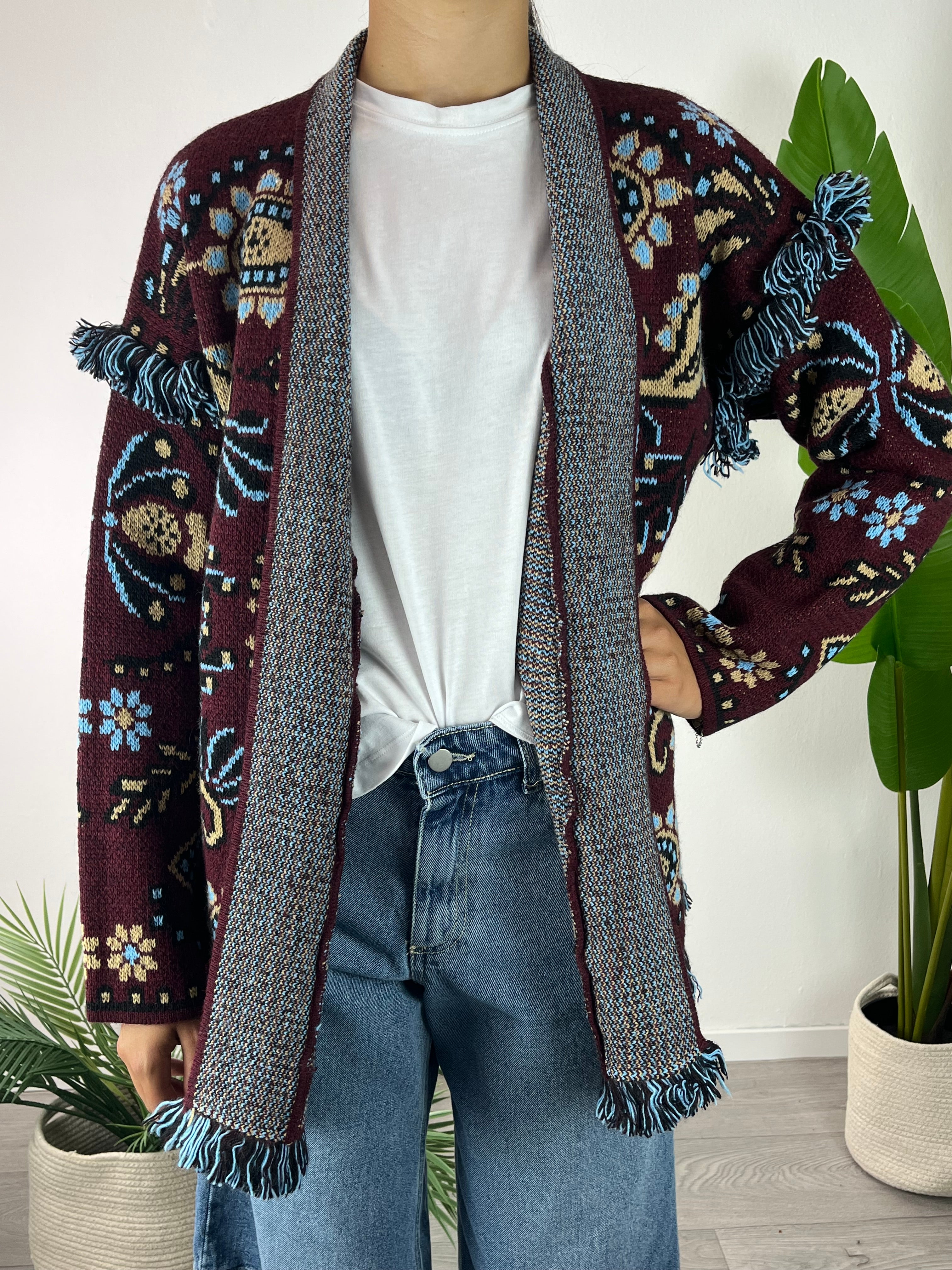 Cardigan Ikat Bordeaux Tensione In