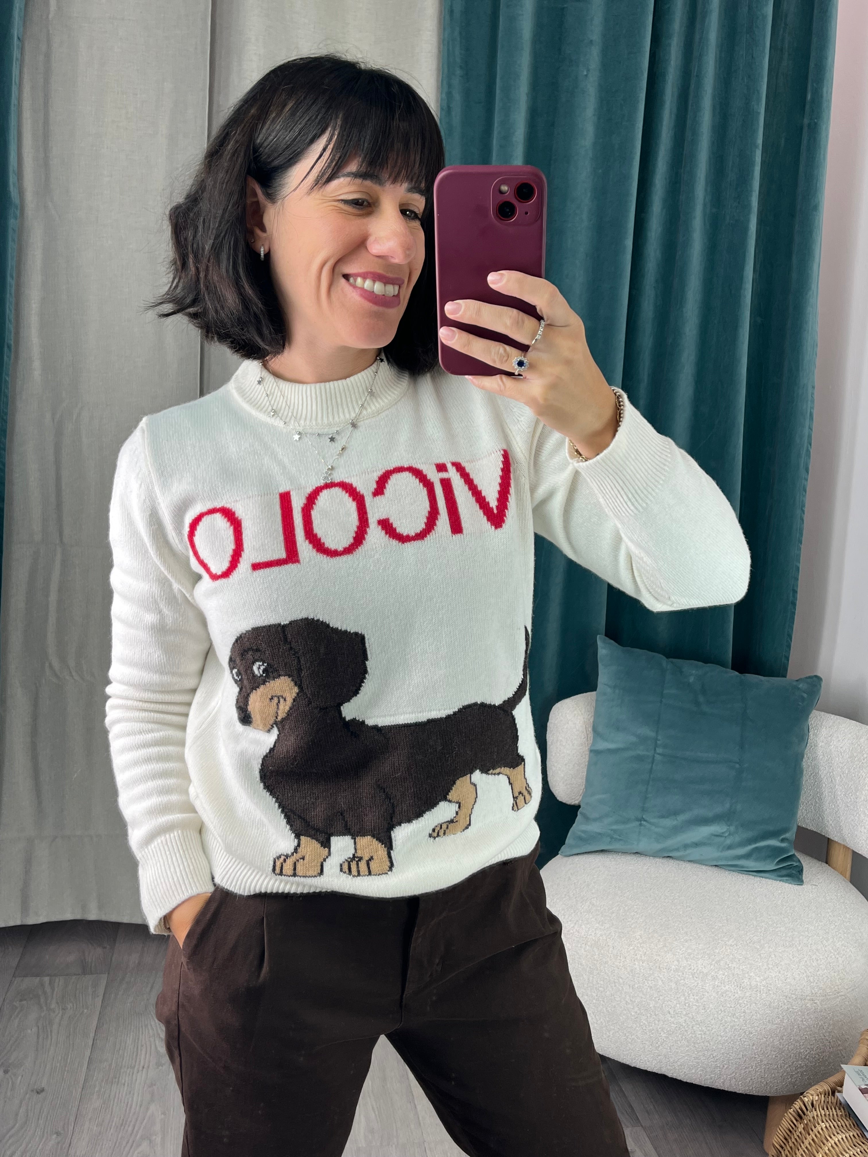 Maglioncino girocollo Vicolo con motivo bassotto e logo in vista, vestibilità regolare.