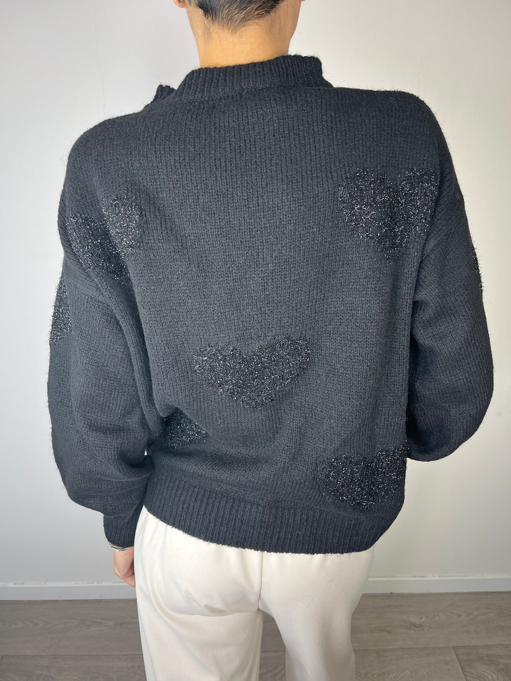 Maglioncino Cuori in lurex Nero - Kikisix