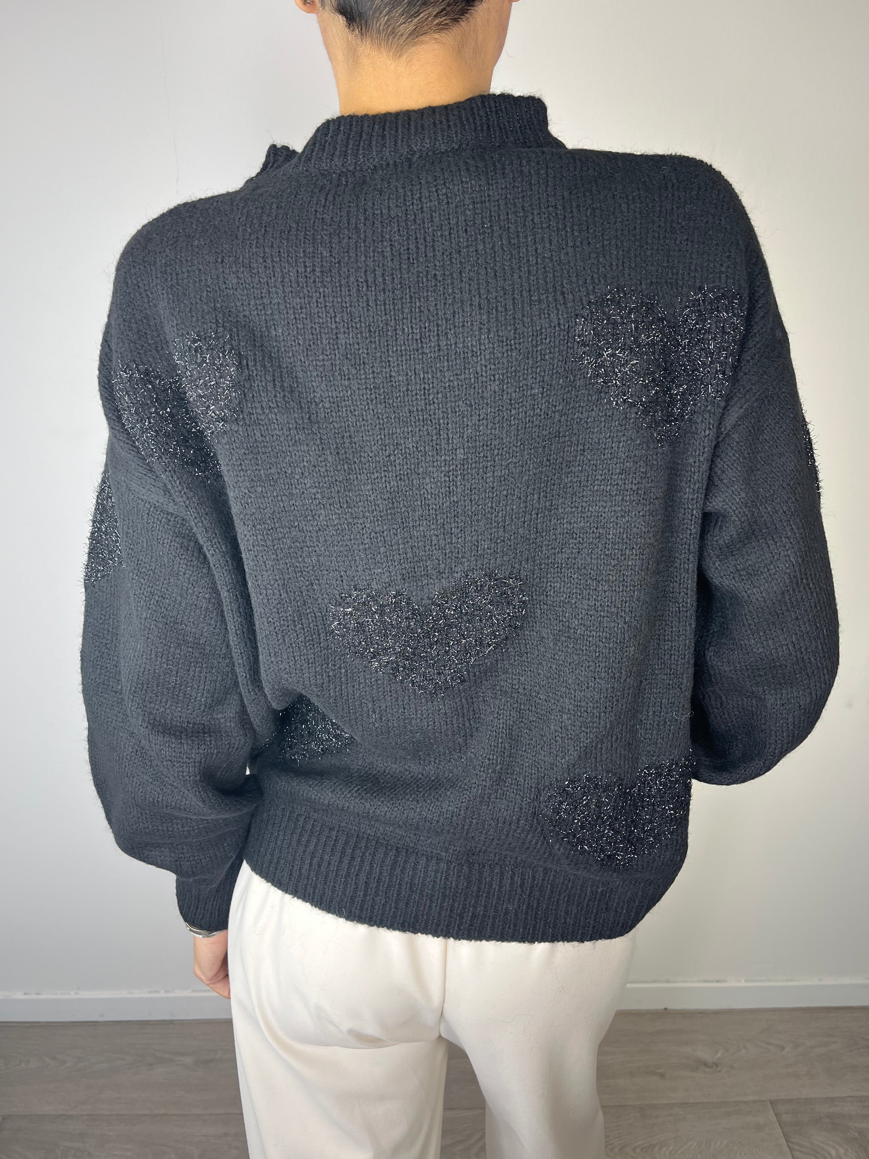 Maglioncino Cuori in lurex Nero - Kikisix