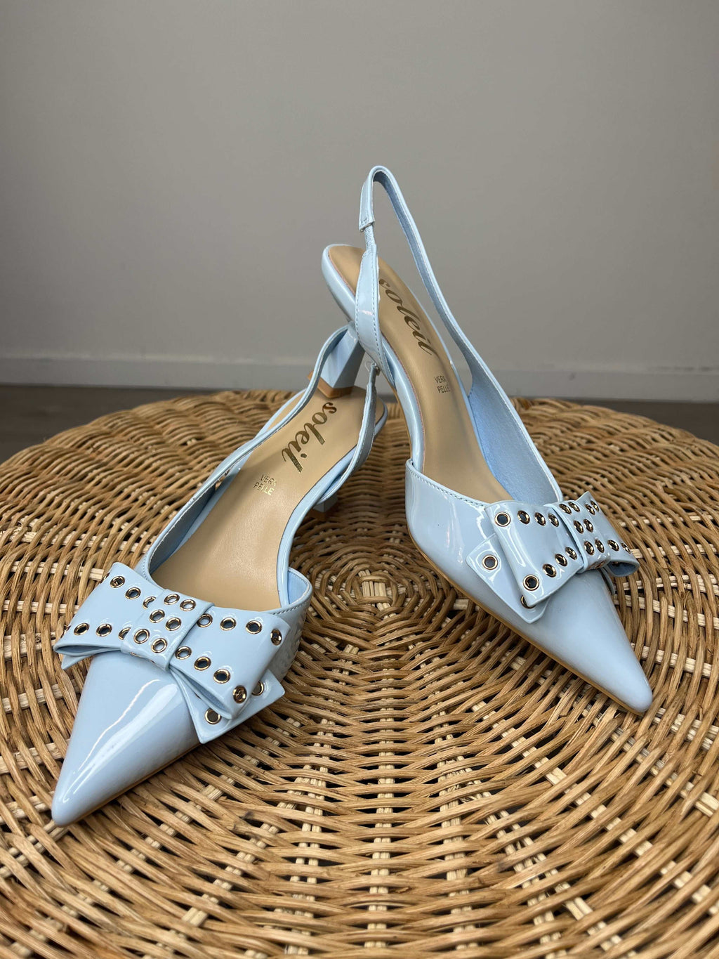 Slingback in vernice con fiocco - Azzurro