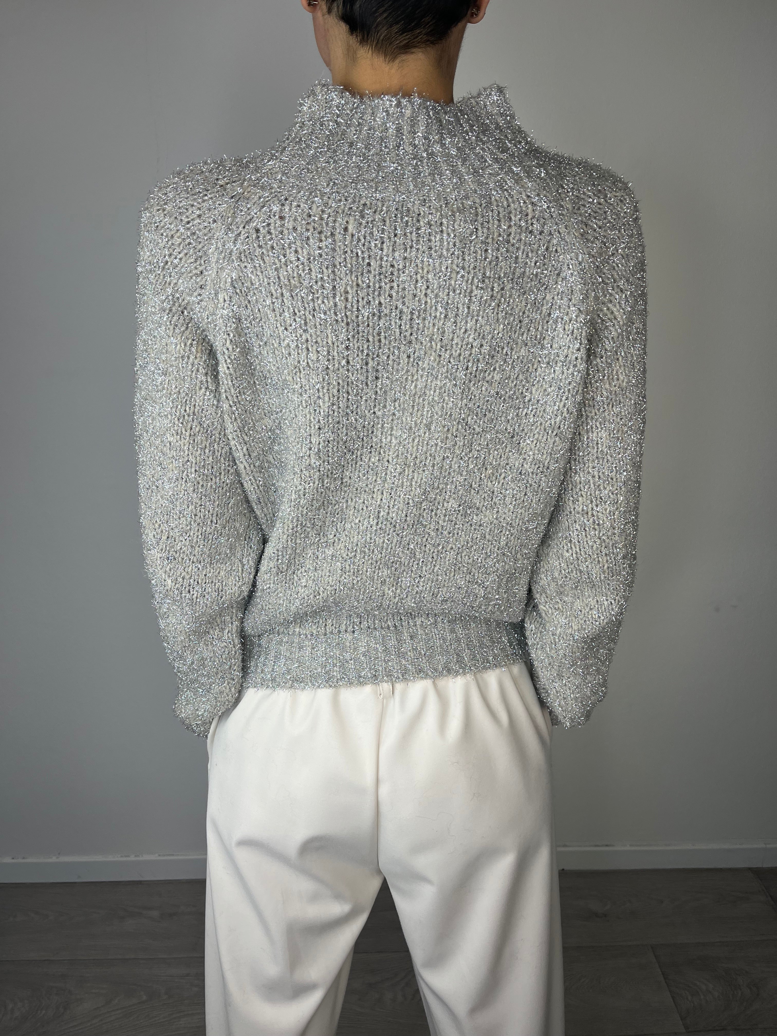 Maglioncino collo alto e lurex Argento - Kikisix