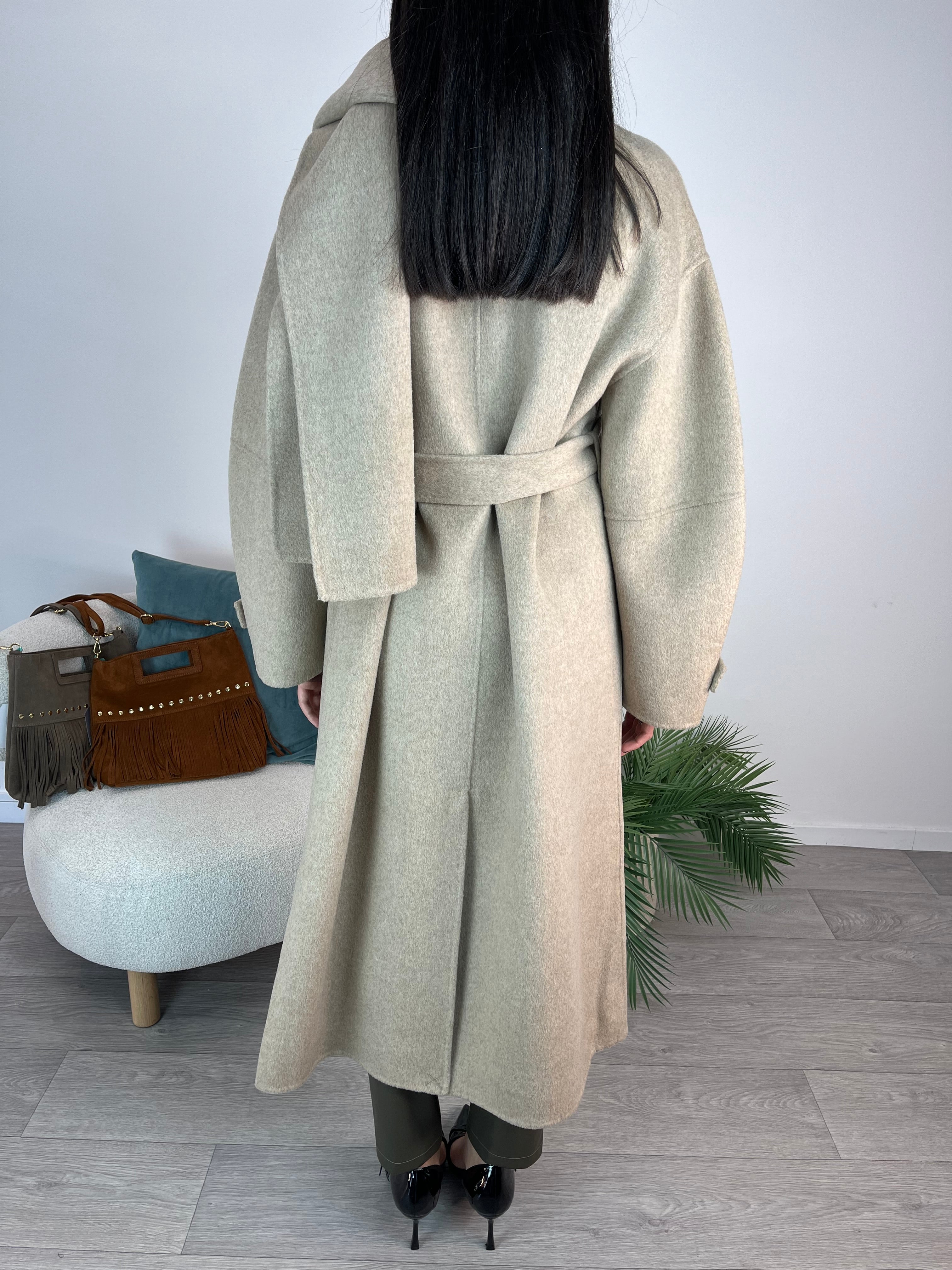 Cappotto con Sciarpa Tortora - Haveone