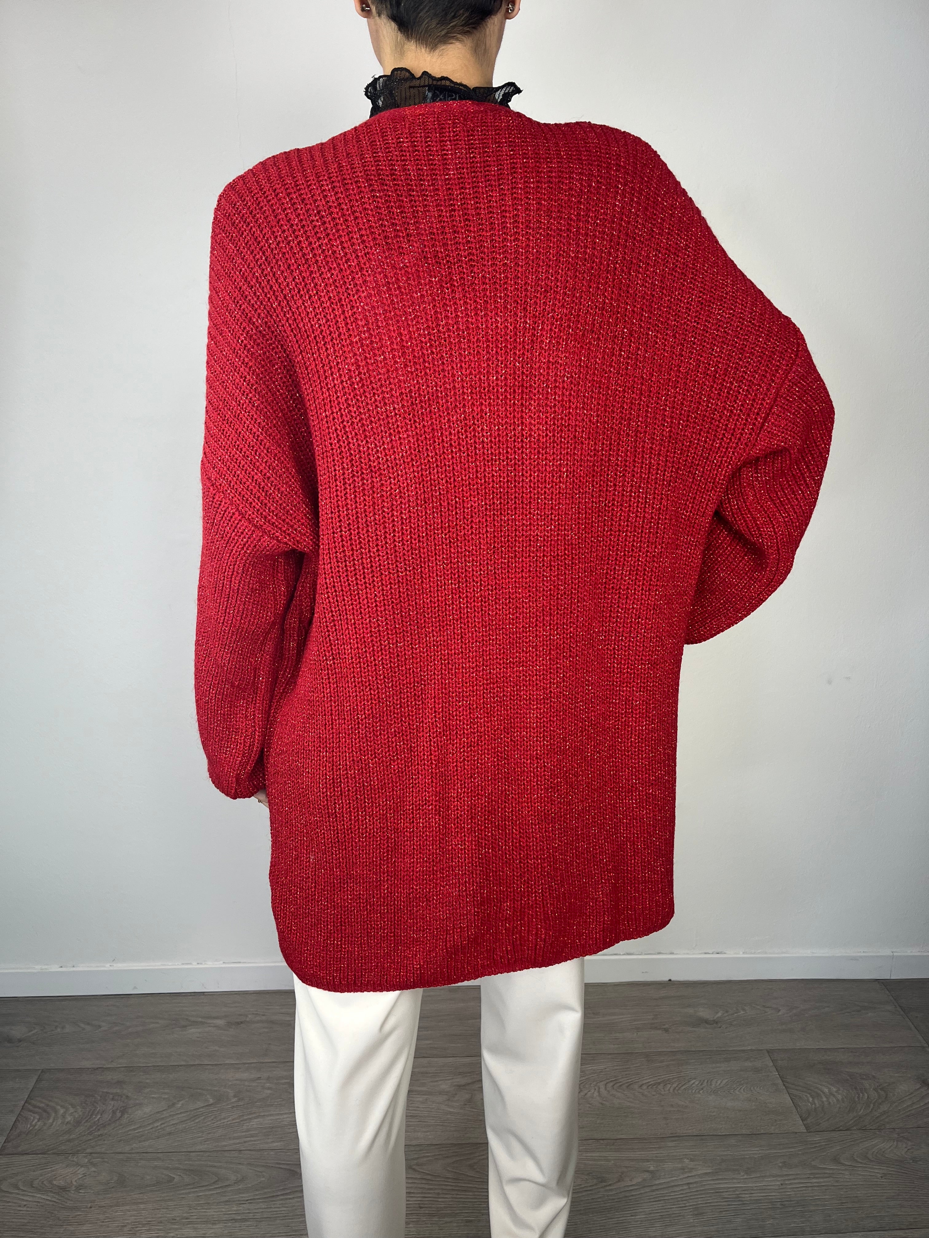 Cardigan lungo in lurex Rosso - Kikisix