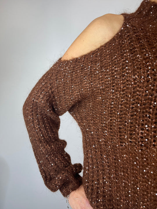 Maglioncino con cutout e paillettes Cioccolato - Vicolo