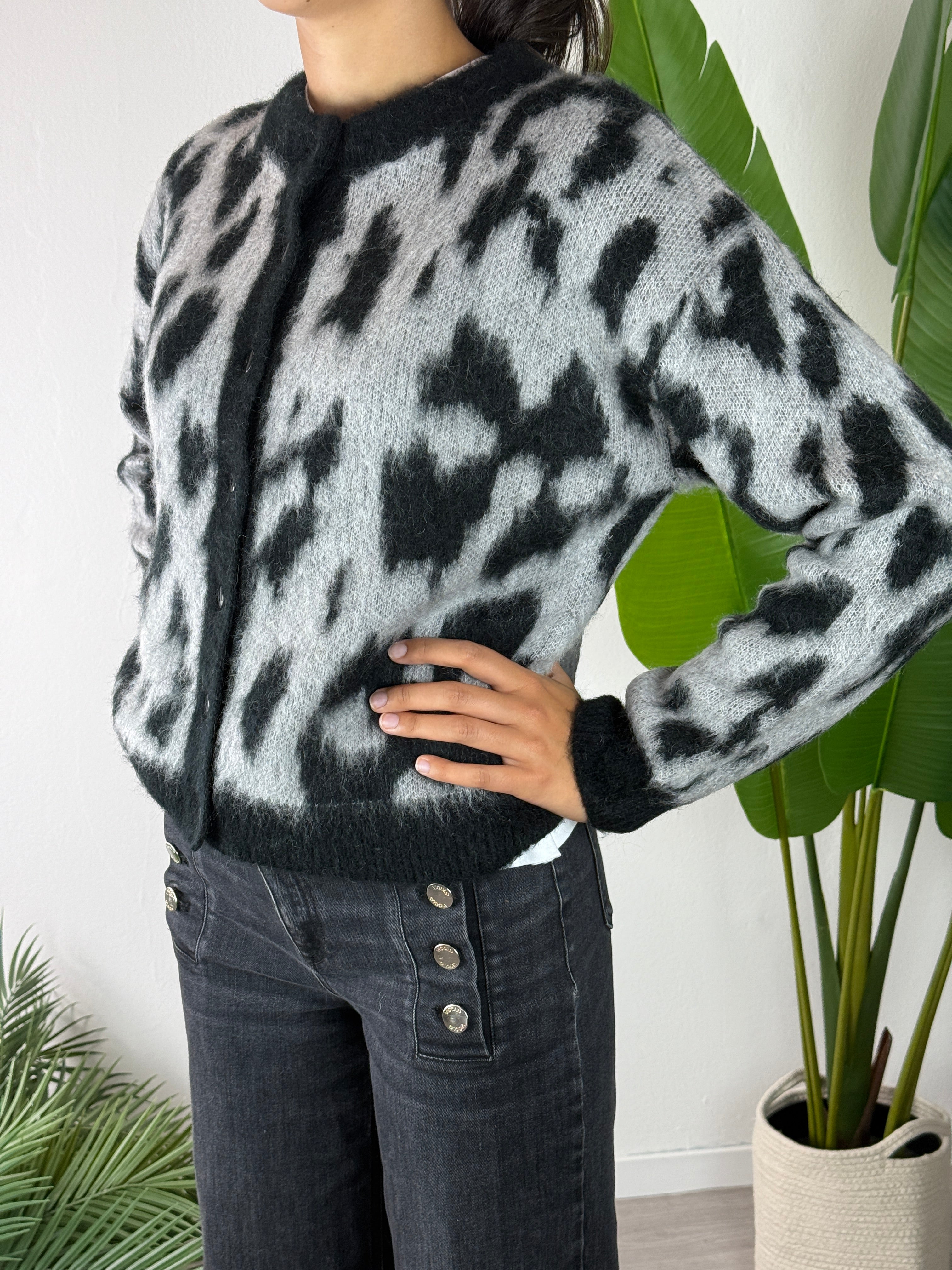 Cardigan Leopard Perla/Nero Kontatto