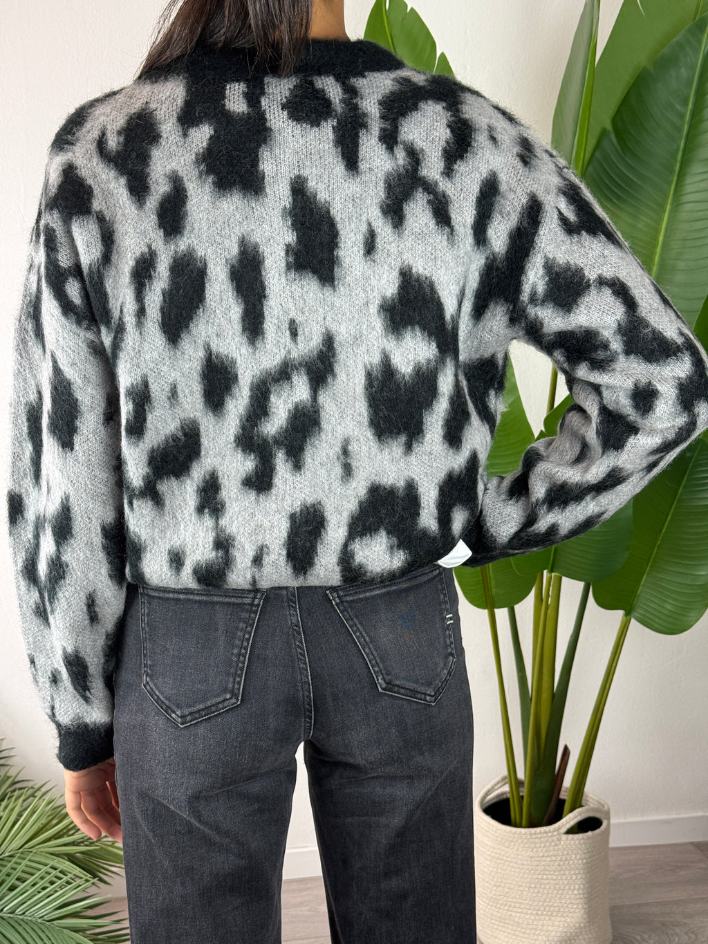Cardigan Leopard Perla/Nero Kontatto