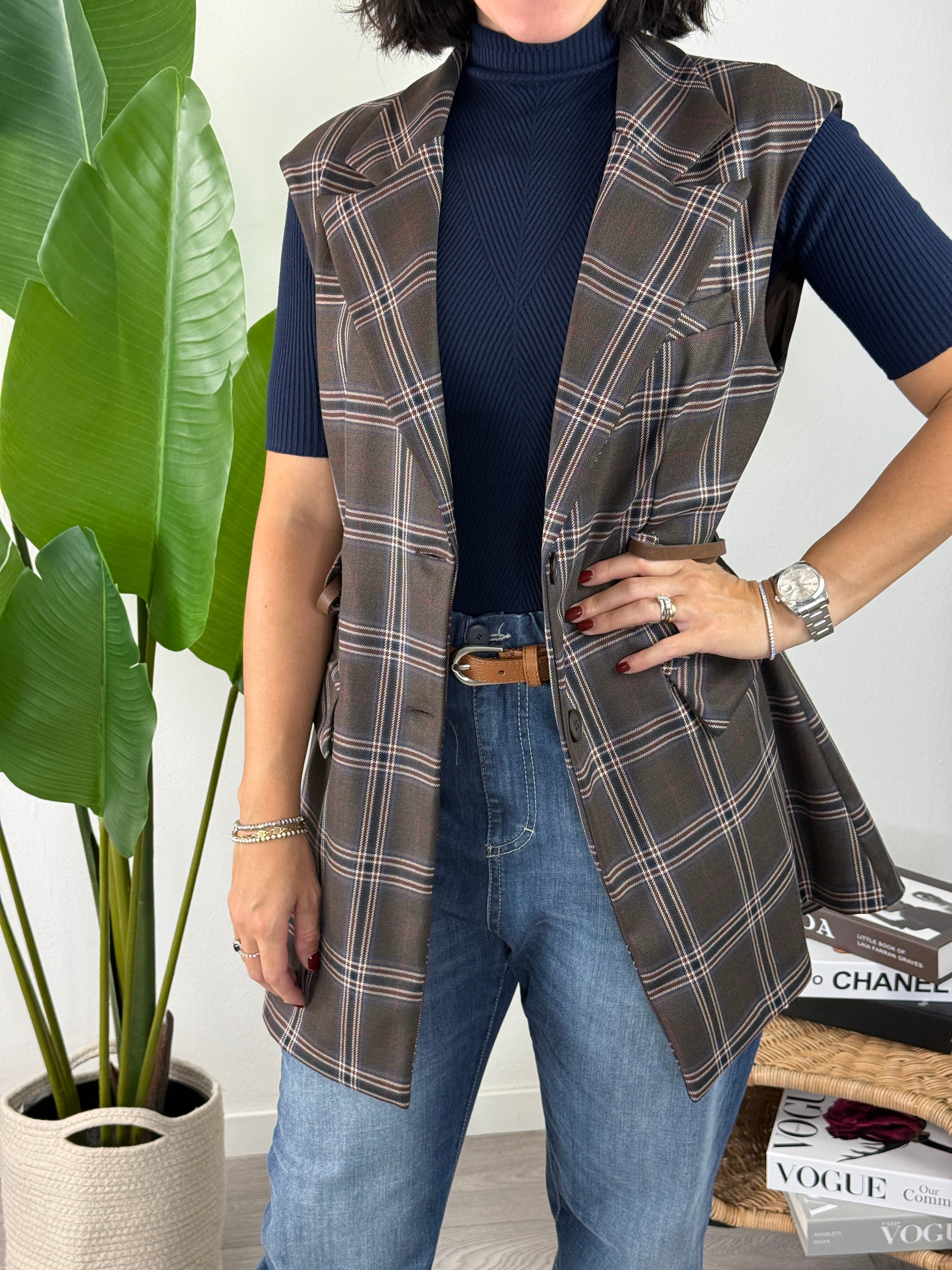 Gilet Lungo Check Moro Kikisix