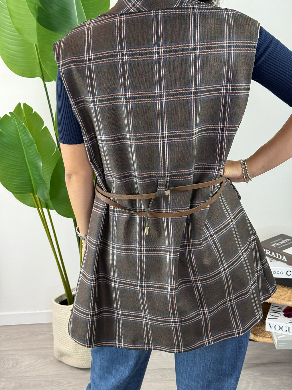 Gilet Lungo Check Moro Kikisix