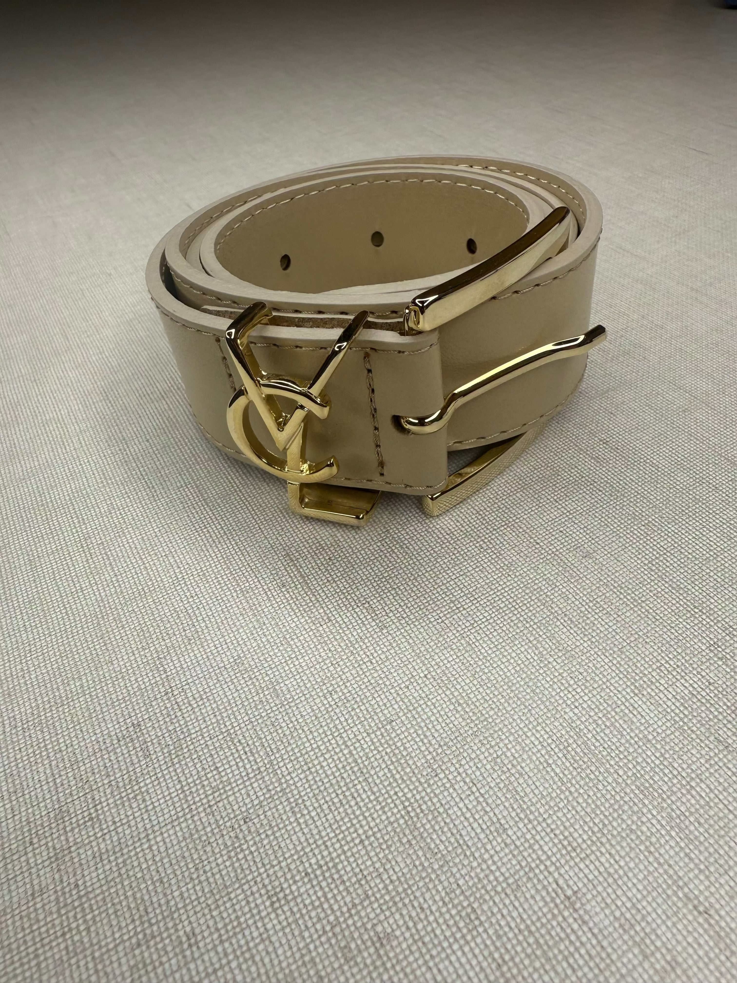 Cintura VCL Beige belt with gold metal logo buckle and 3 cm height strap