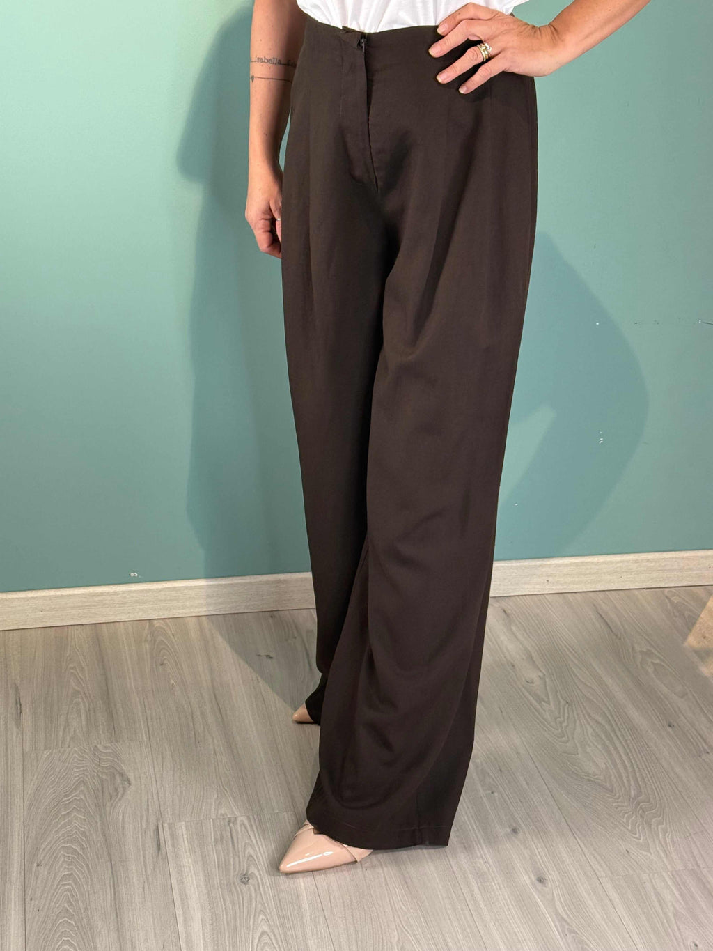 Pantalone 636 Kikisix pantalone lungo palazzo fit regolare donna nero