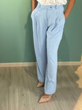 Pantalone Amelia Azzurro palazzo pants with pleats in light blue polyester blend, regular fit.