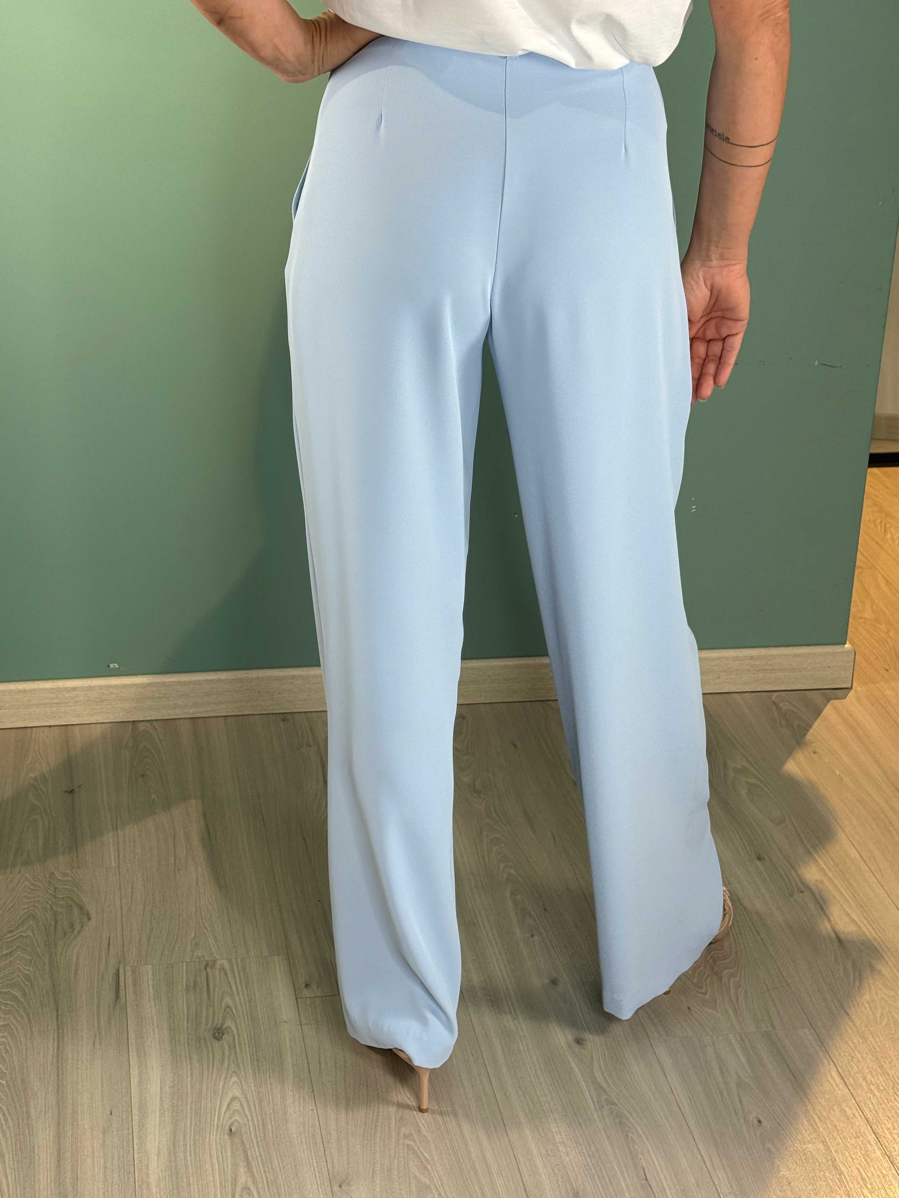 Light blue pantalone Amelia Azzurro palazzo pants with regular fit and pleats, polyester blend