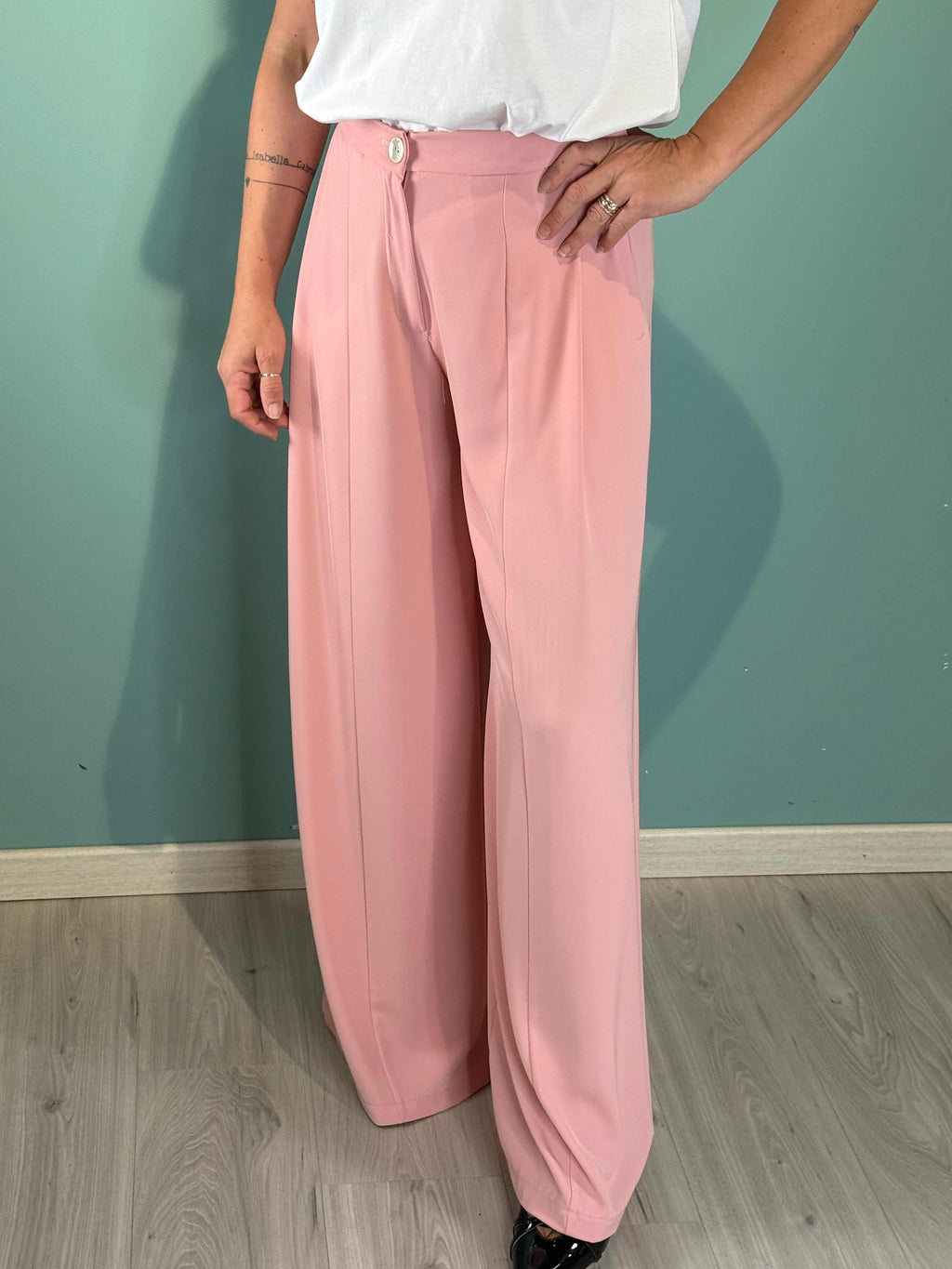 Pantalone Franci Saiph donna pantaloni palazzo rosa fit regolare elegante morbido