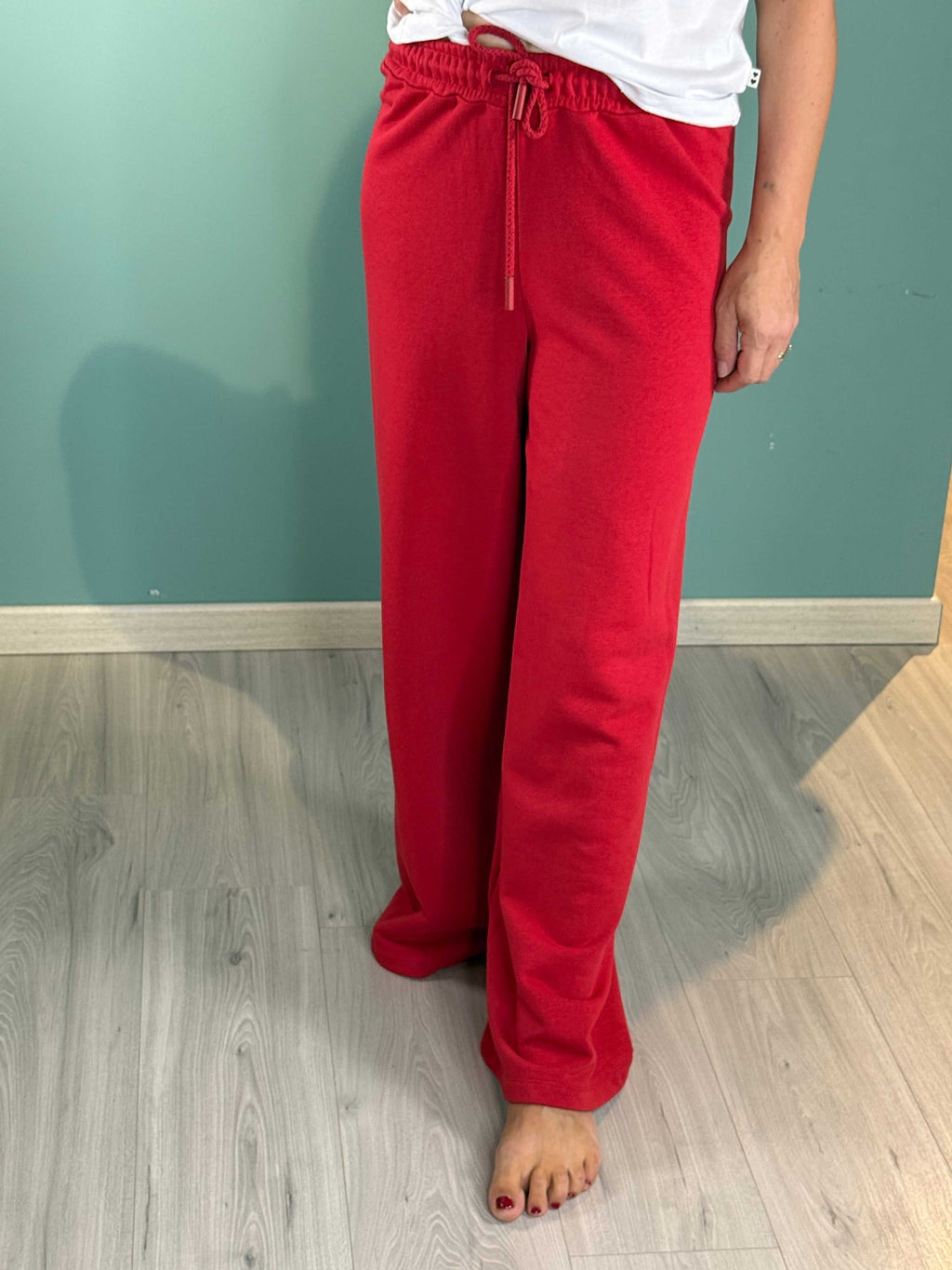 Red palazzo style cotton blend pantalone in felpa with elastic waistband and regular fit