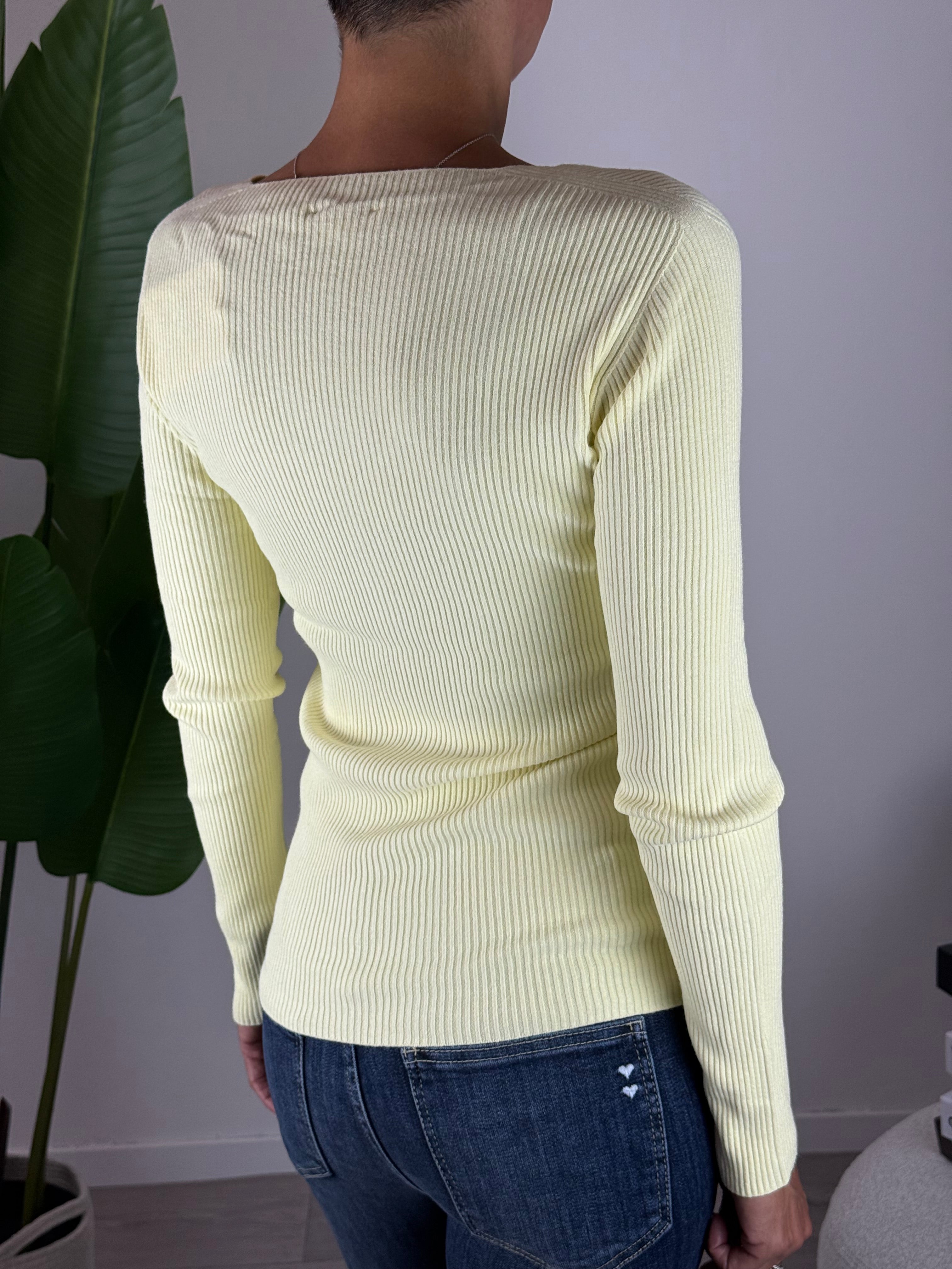 Maglia in costa a V Gialla Kontatto